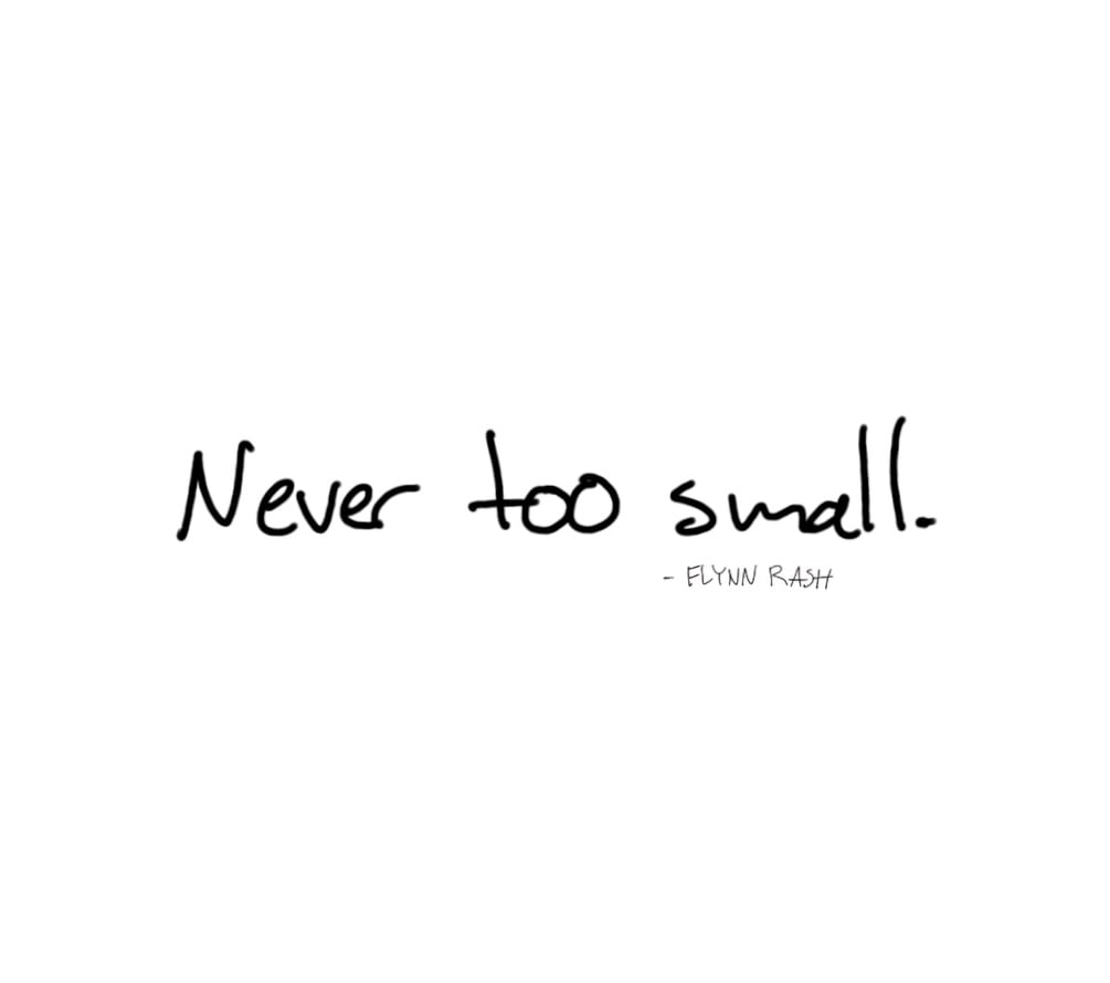 NEVER TOO SMALL 
