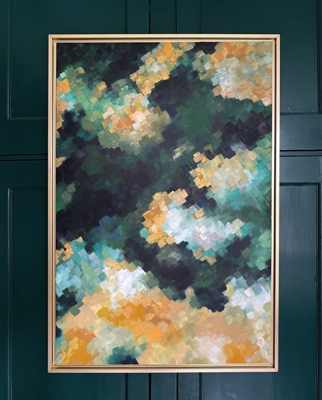 Green & Gold Abstract Oil Painting