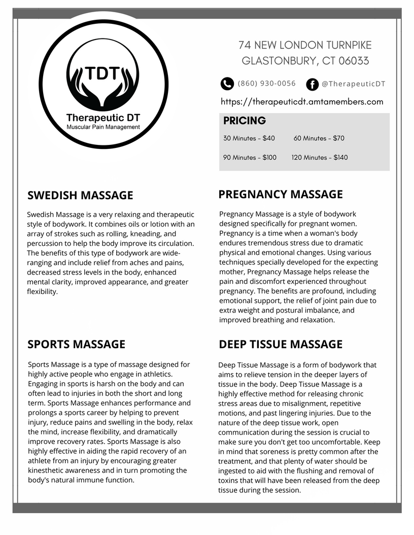 TDT marketing material image: menu