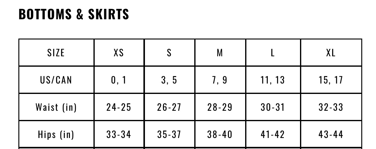 Sizing Chart | Pink Chocolate Collection