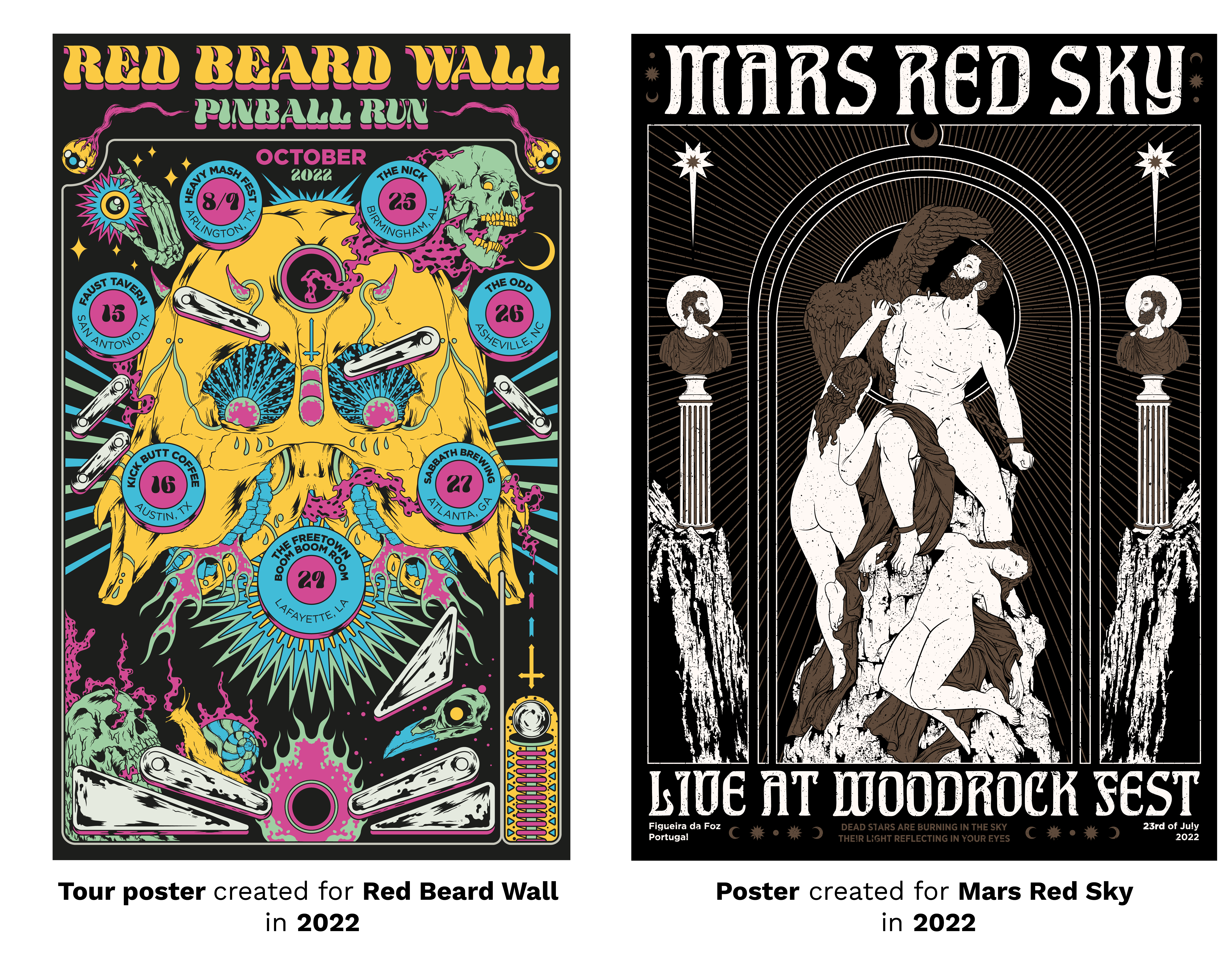 digital art to red beard wall with a pinball concept and poster to mars red sky concert at woodrock