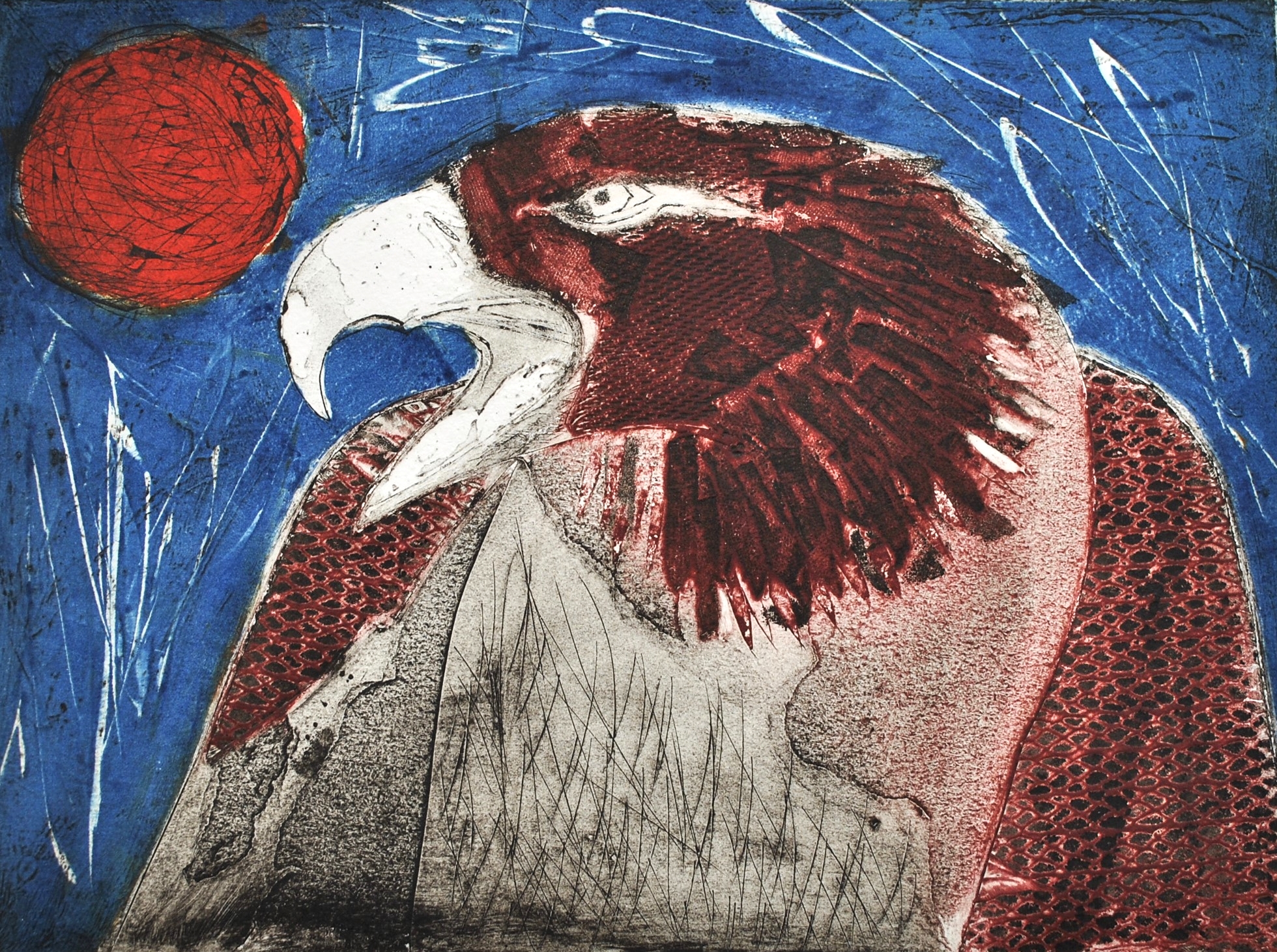 Eagle 1, original collagraph by Genevieve Lavers