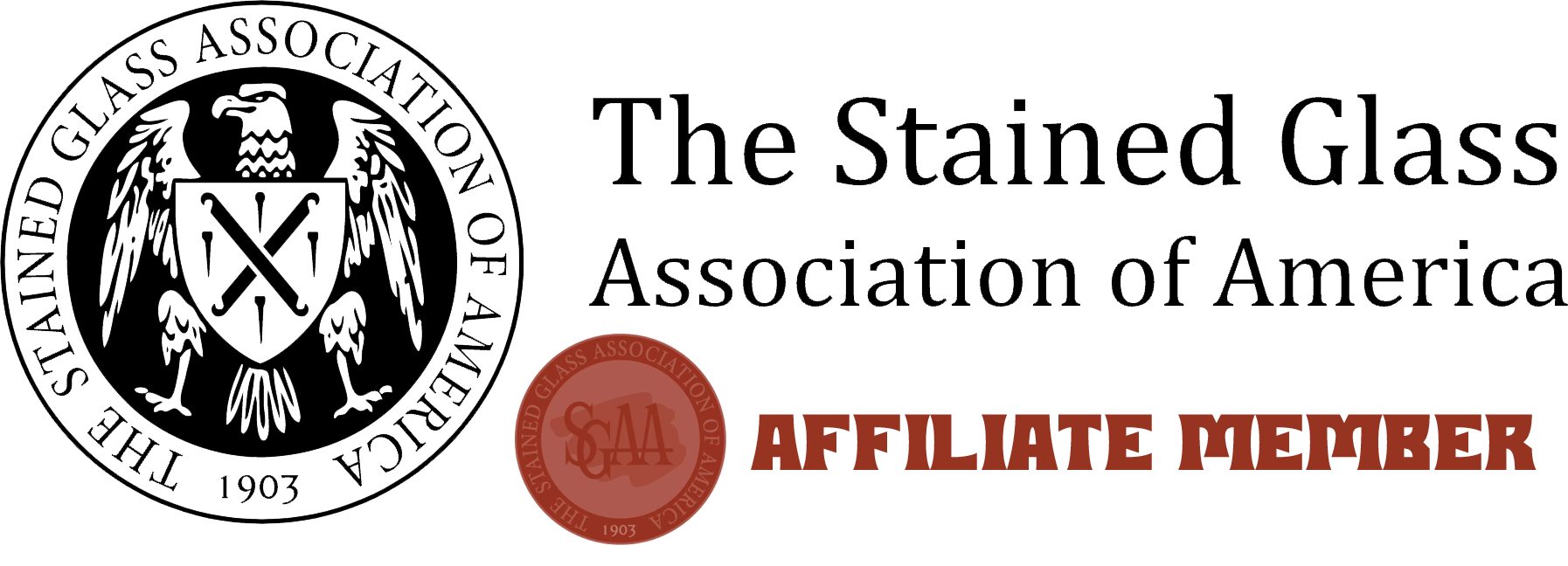 The Stained Glass Association of America logo. Murdock is an Affiliate Member of the SGAA.