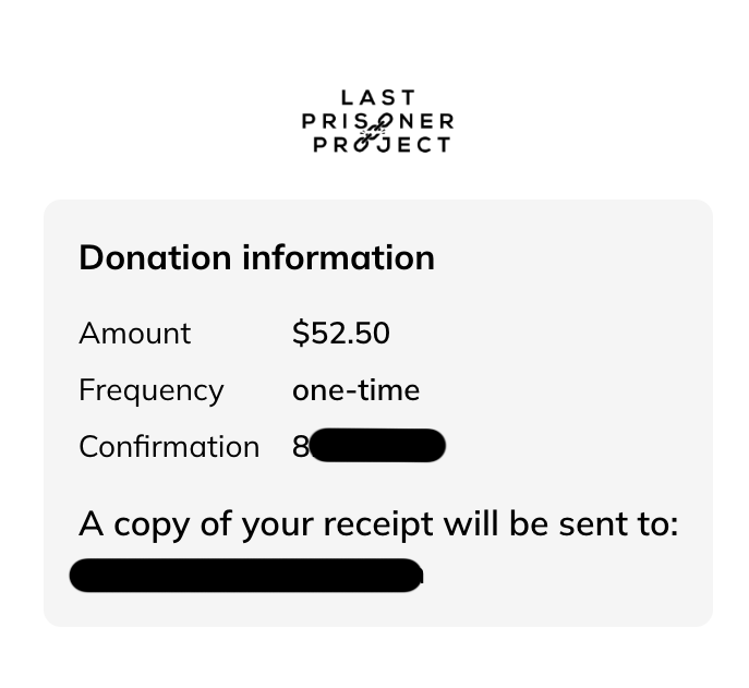 donation transparency post: $50 was donated to the Last Prisoner Project