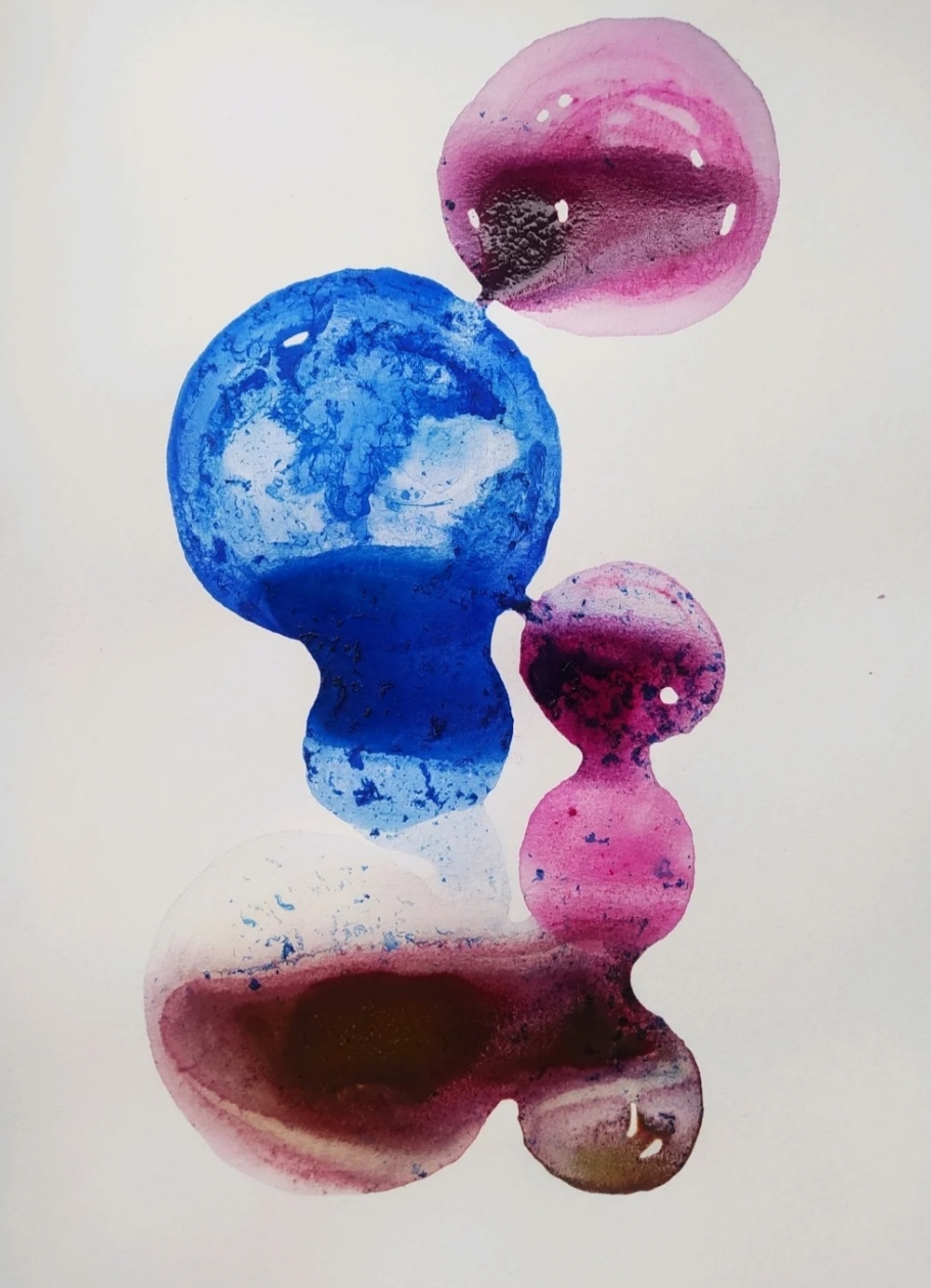 " Maternité " Encres végétales et encres pigmentaires sur papier aquarelle 300g/m2 21 x 29,7 cm Avec encadrement sous verre 30 x 40 cm