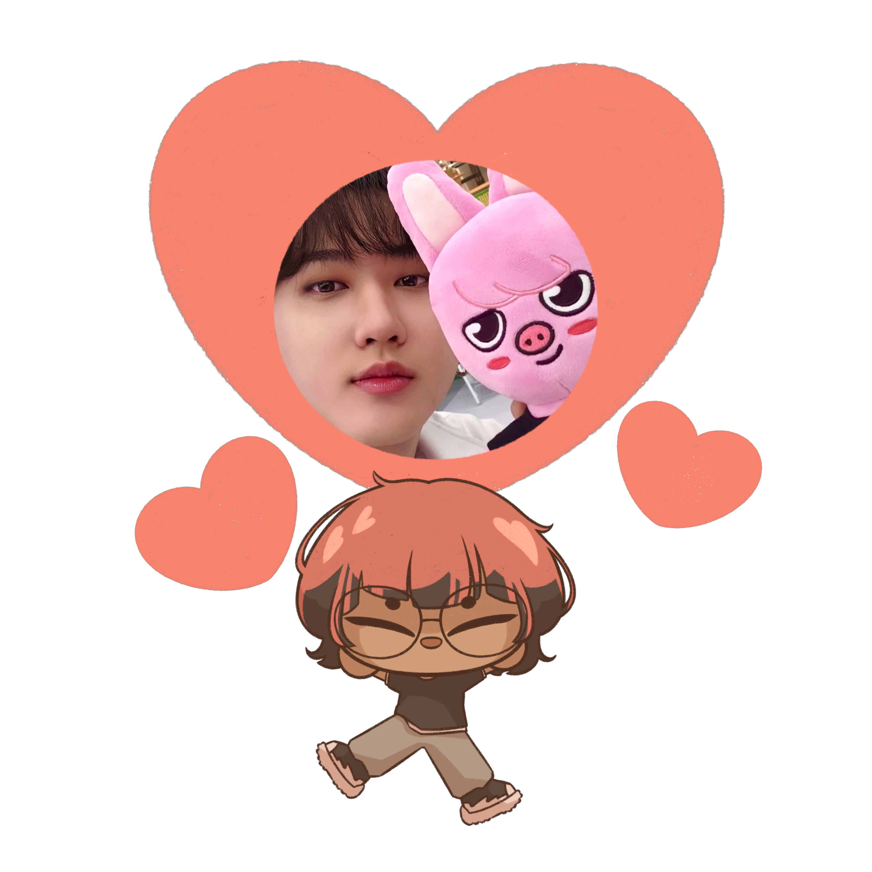 mayo holding a giant heart above their head with seo changbin and dwaekki in the center of it