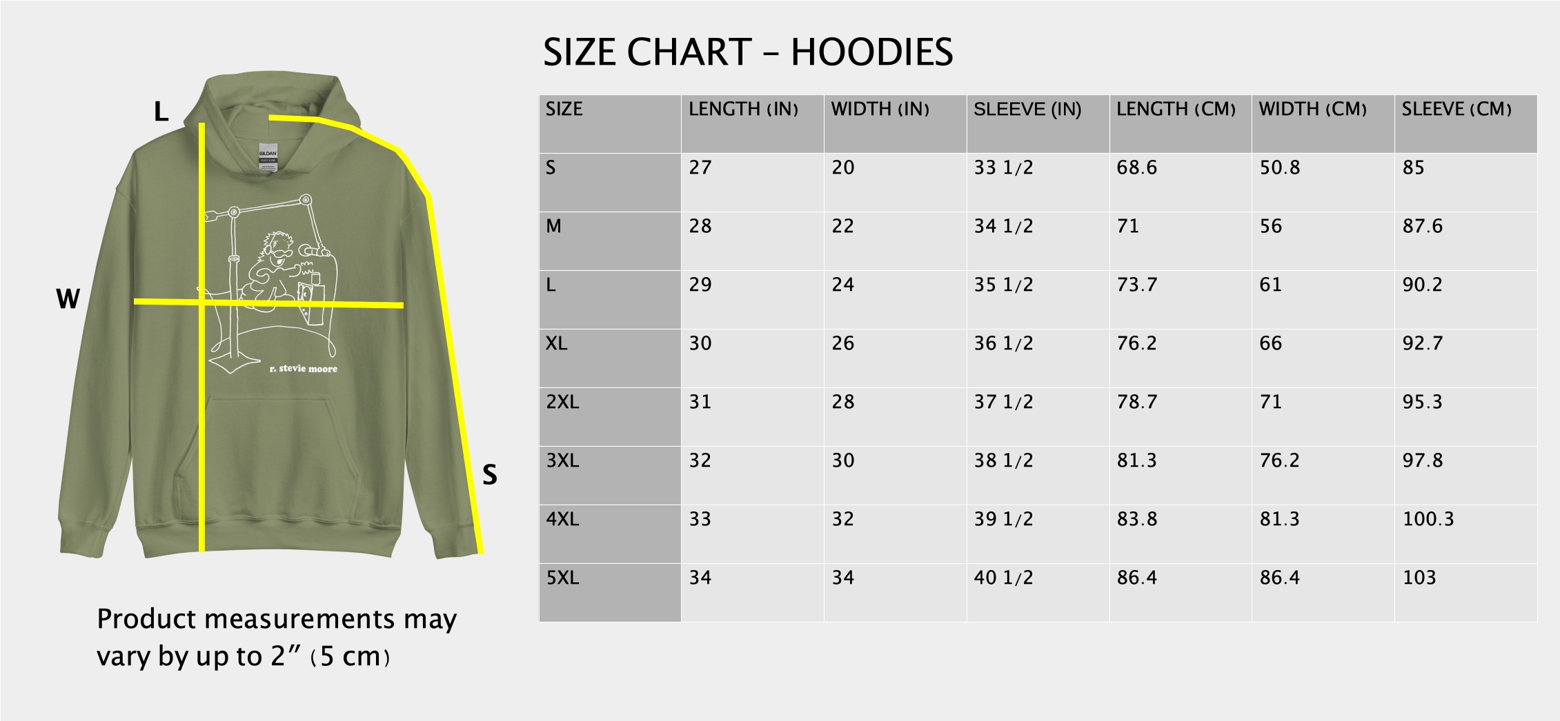 RSM size guide - hoodies