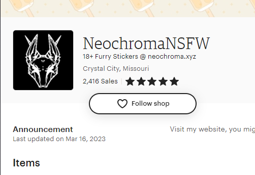 The NSFW Etsy shop is shut down currently (not by choice) :/