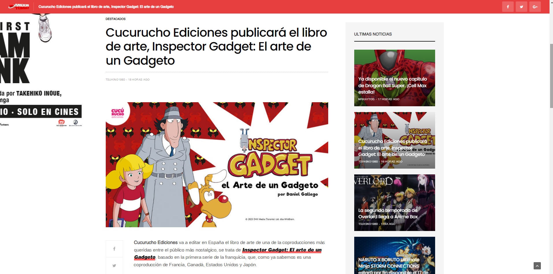 Mision Tokyo publica un articulo acerca de "Inspector Gadget, el arte de un gadgeto"