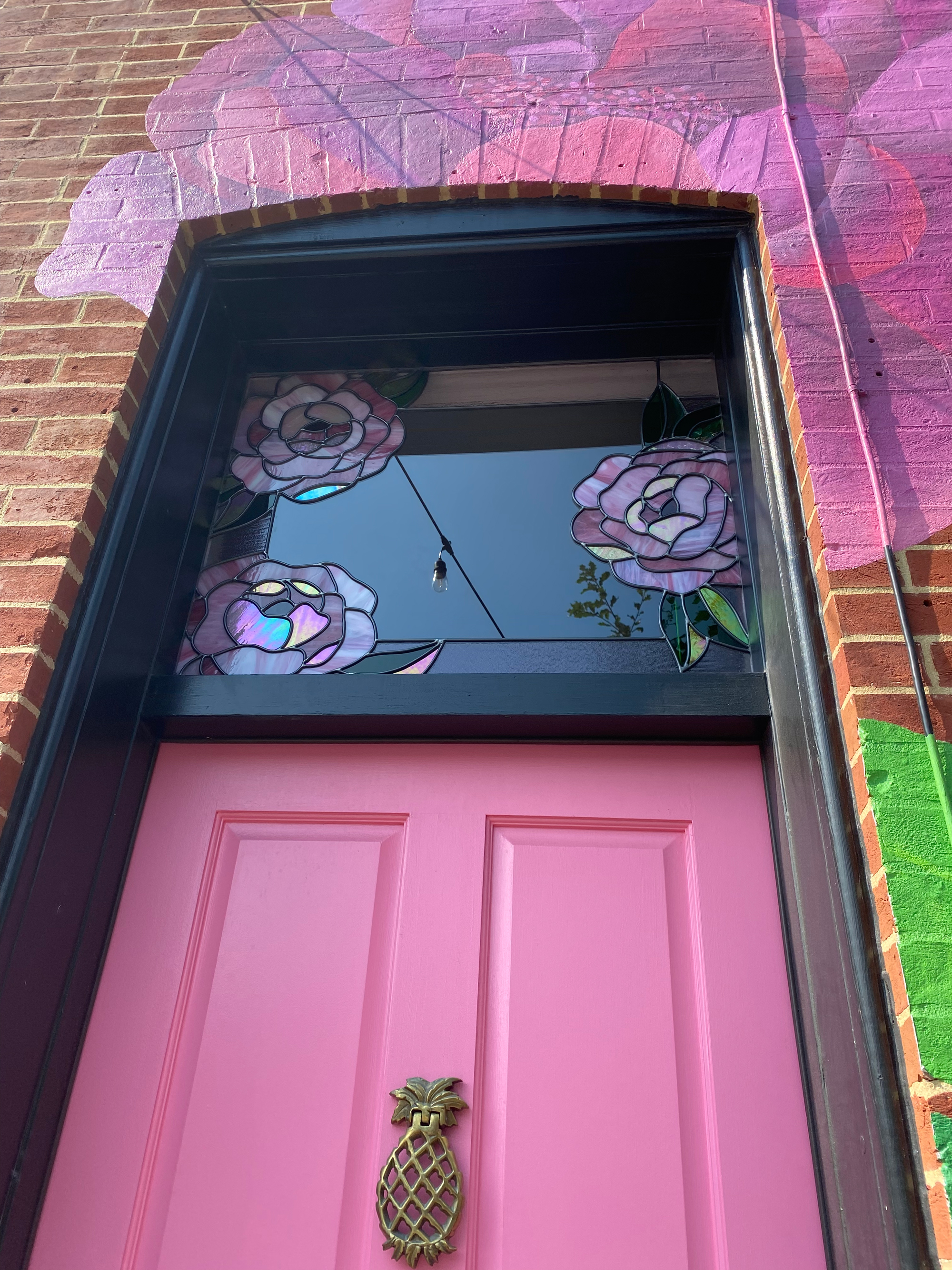 Misty Stained Glass Peony Window Exterior View