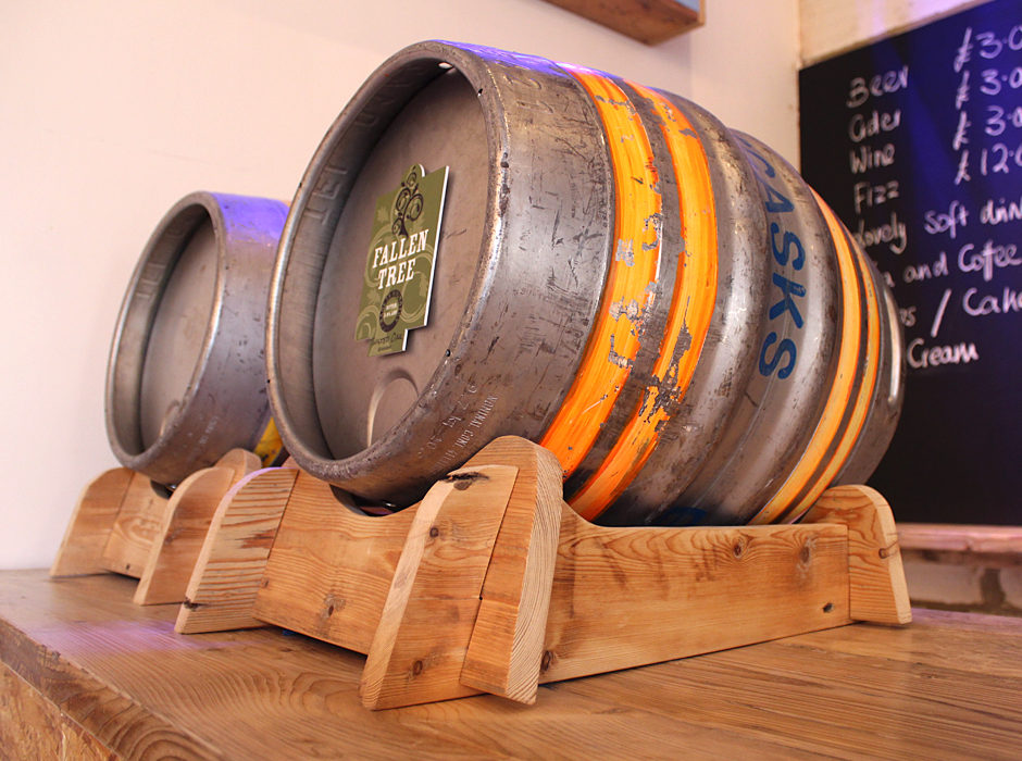 Reclaimed wood stand for real ale barrels