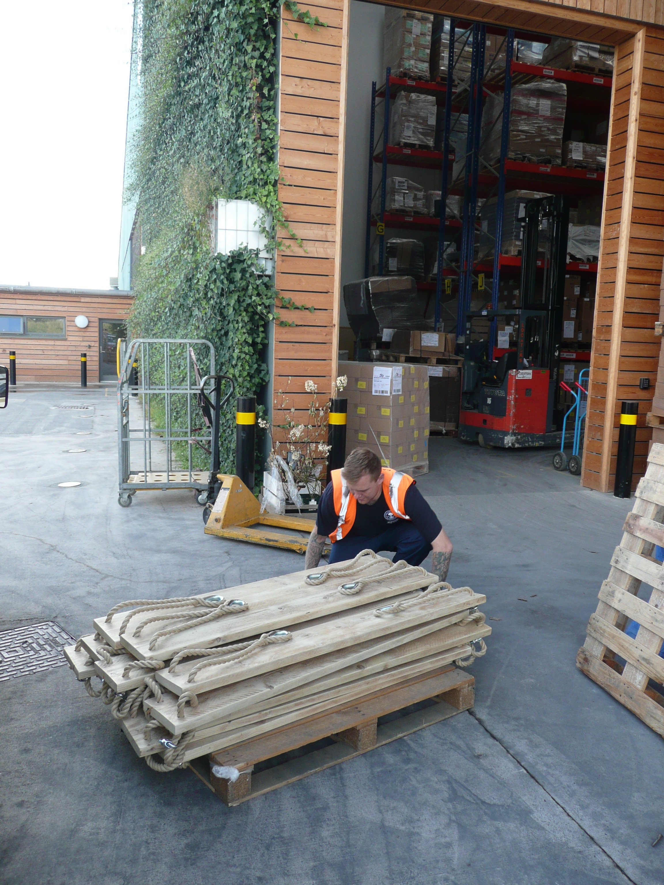 Reclaimed wooden shelves being delivered