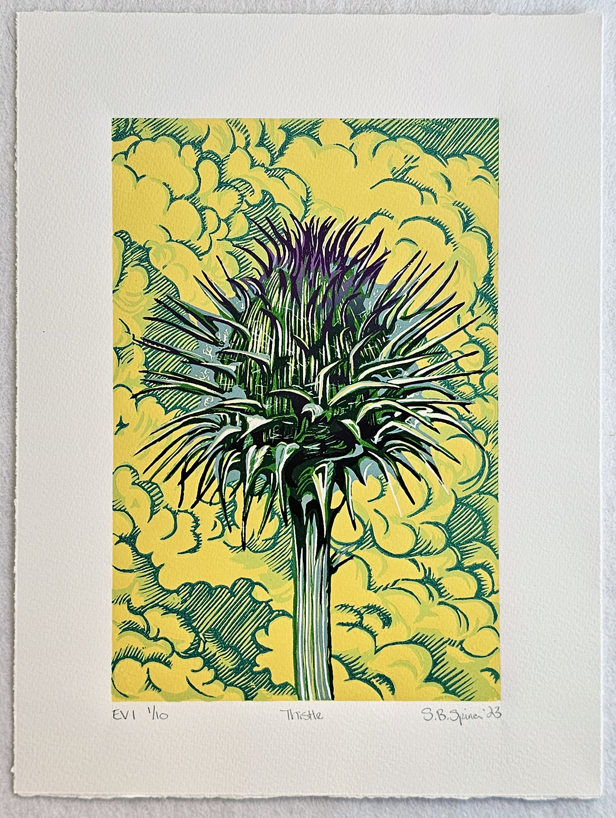 Thistle Variant 1 Linoleum Block Print