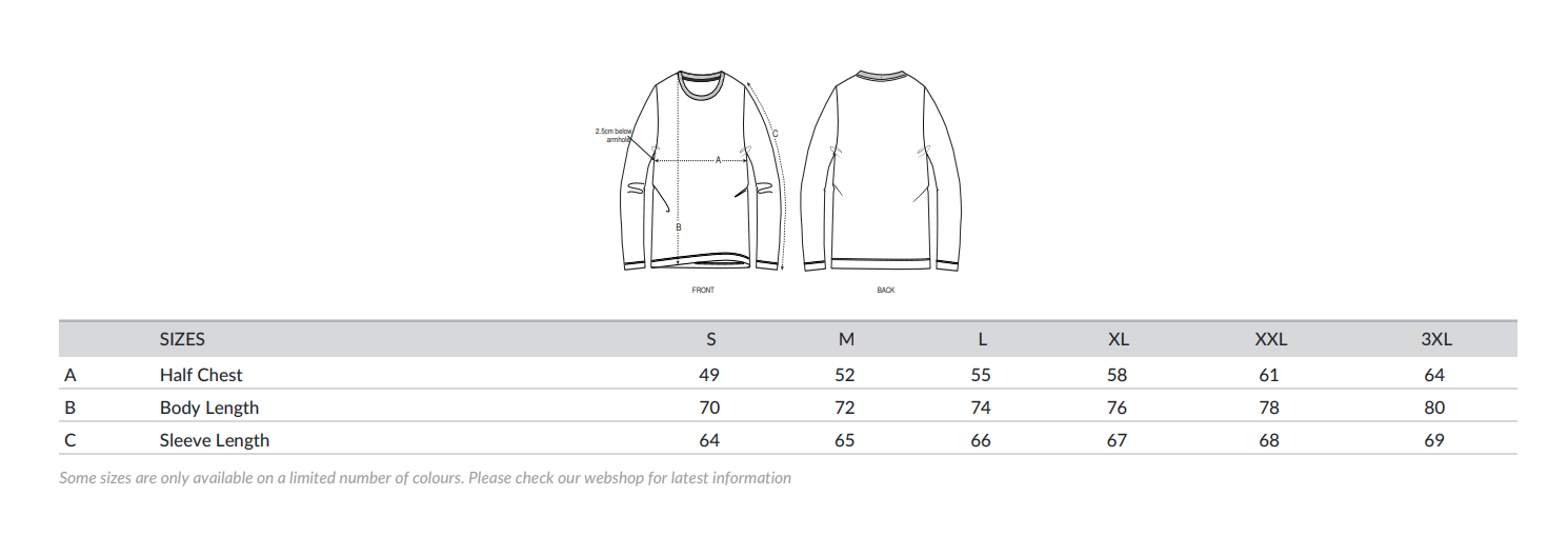 Long sleeve measurements