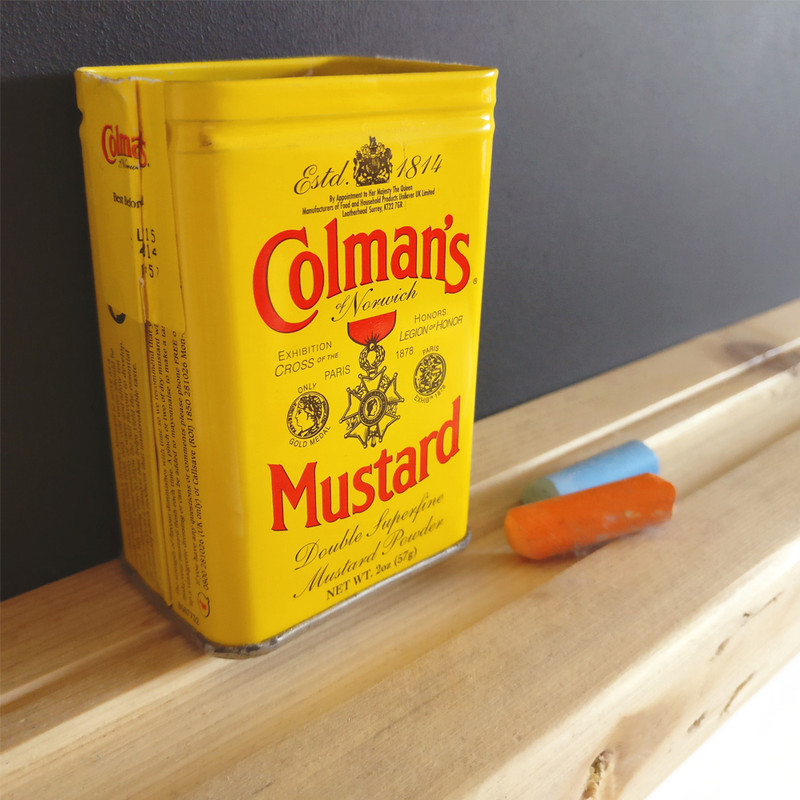 Colemans mustard tin with chalk