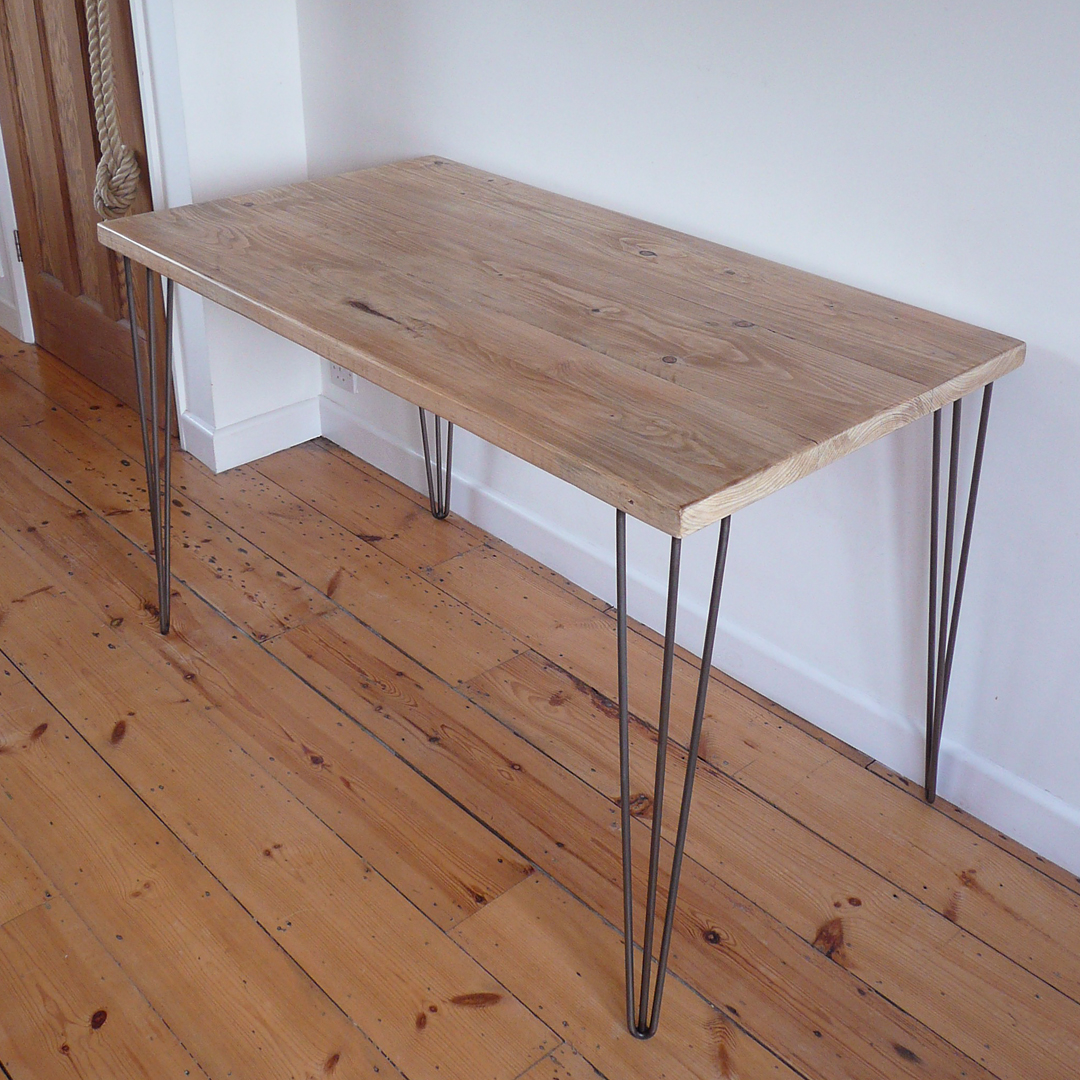 Hairpin leg table with scaffoldboard top