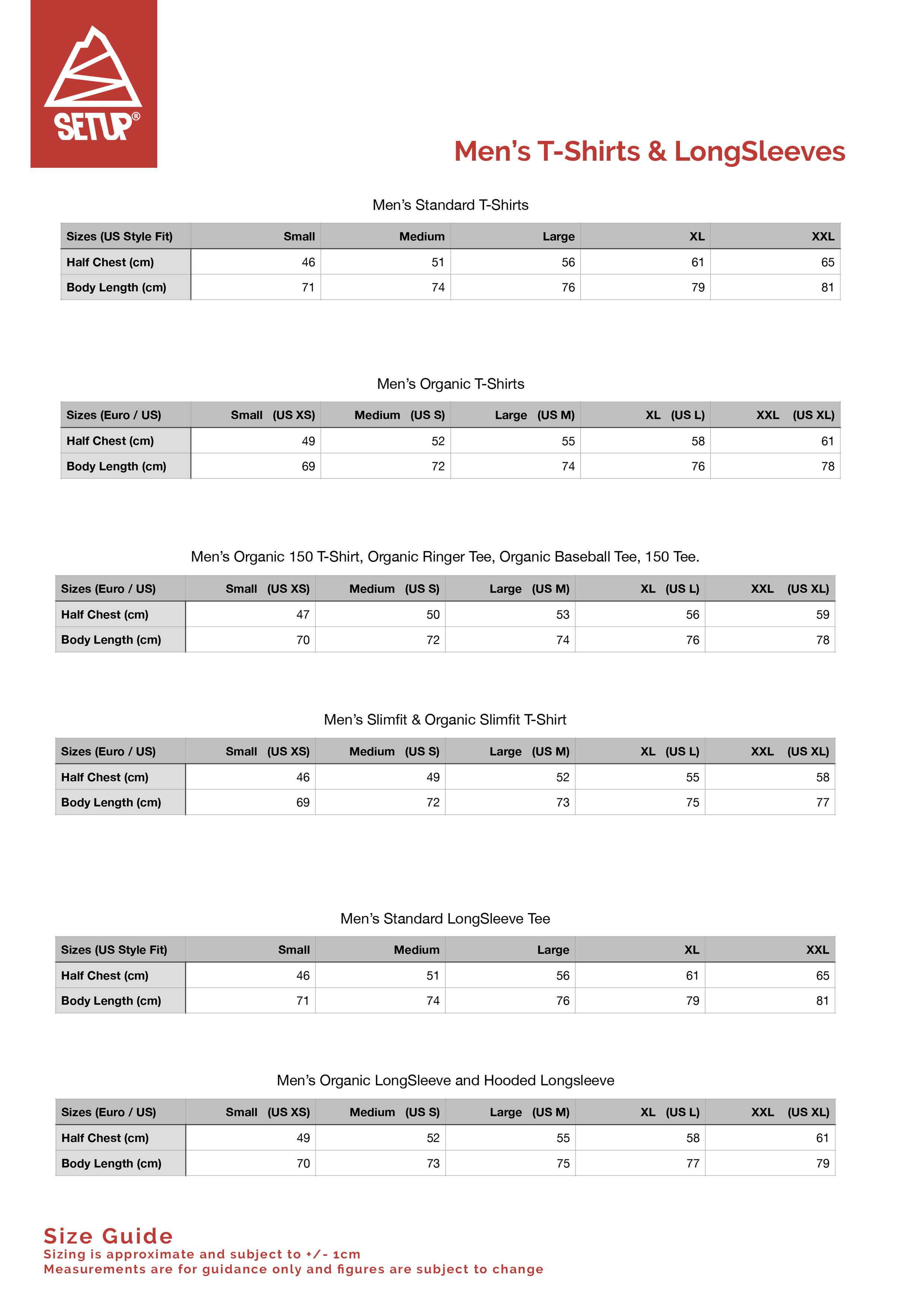 Mens T-Shirt Sizing