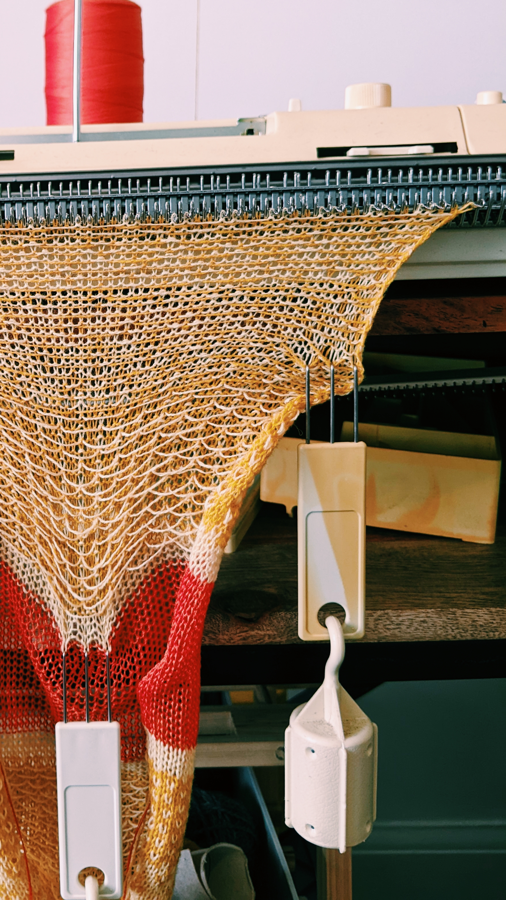 Hand Framed Knitting Machine, Yellow Fair-Isle Knit