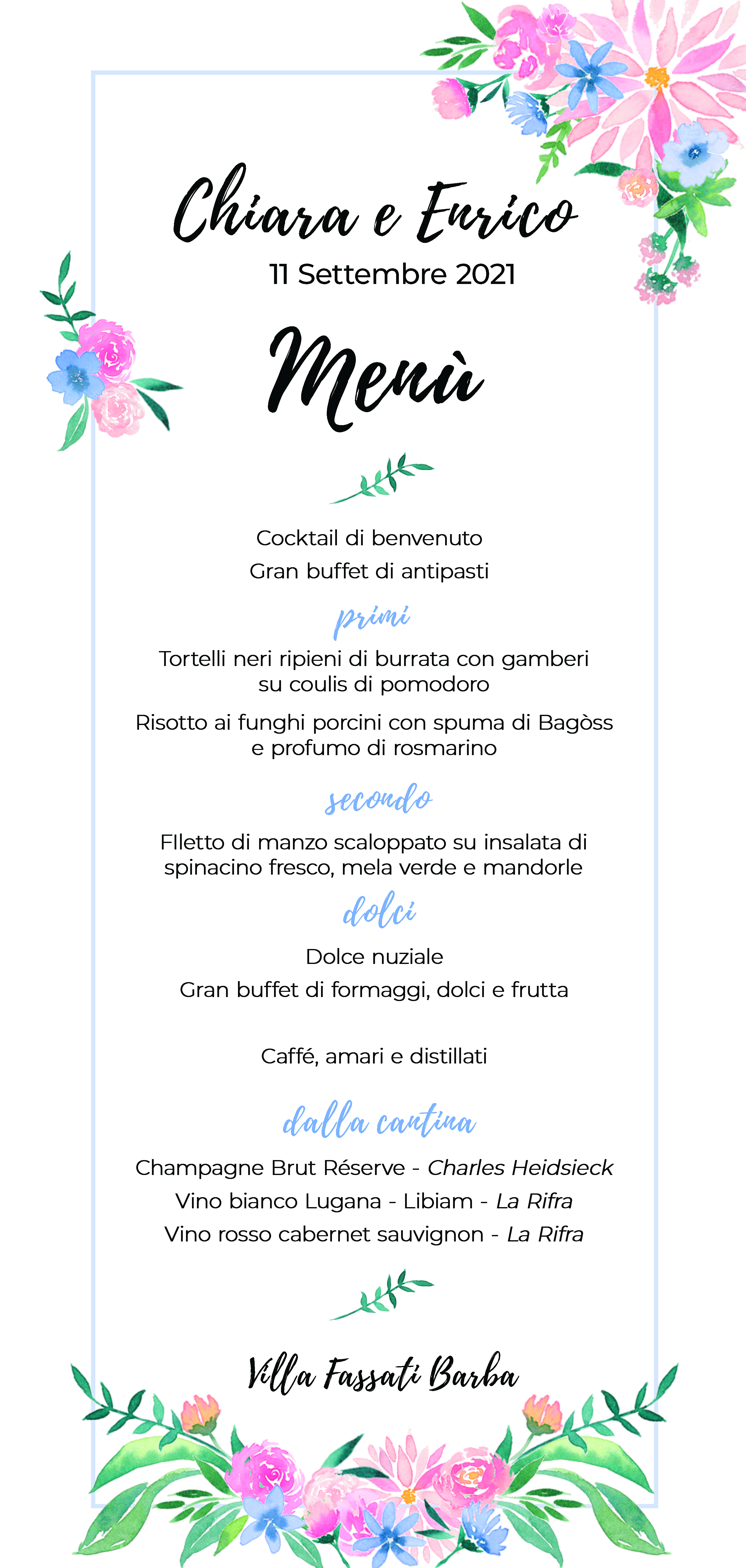 Wedding menu