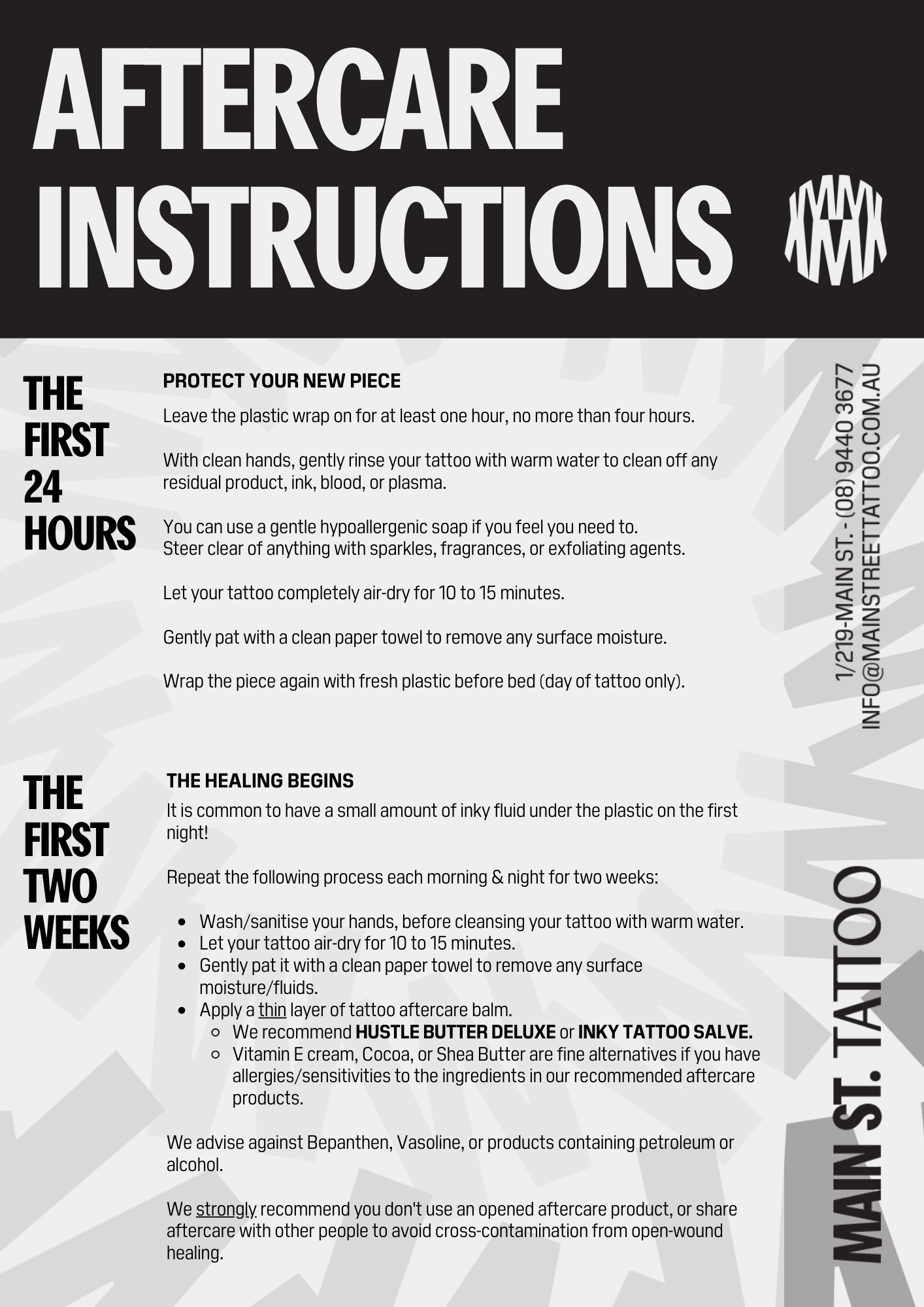 Main Street Tattoo Perth aftercare instructions PAGE 1