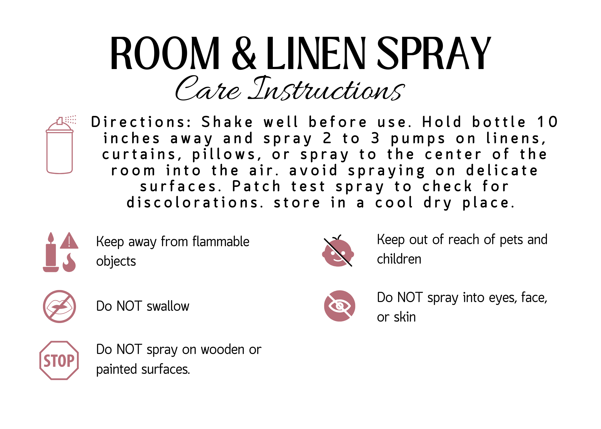 room and linen spray care instructions