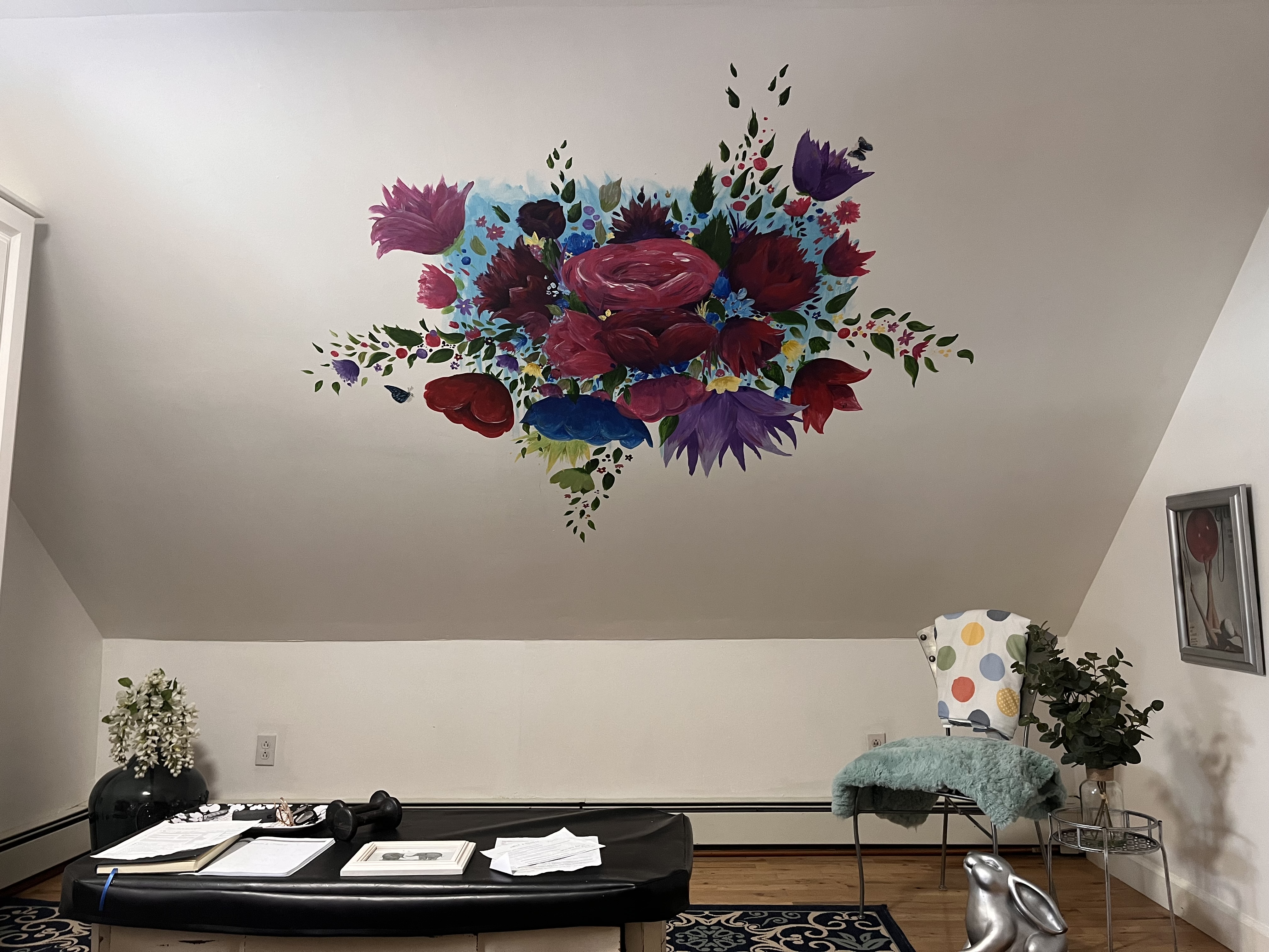 mural painting, schedule a consultation call, new artist, flowery blossom, tree wilderness wall art, street graffiti, sara grunblatt, custom artwork