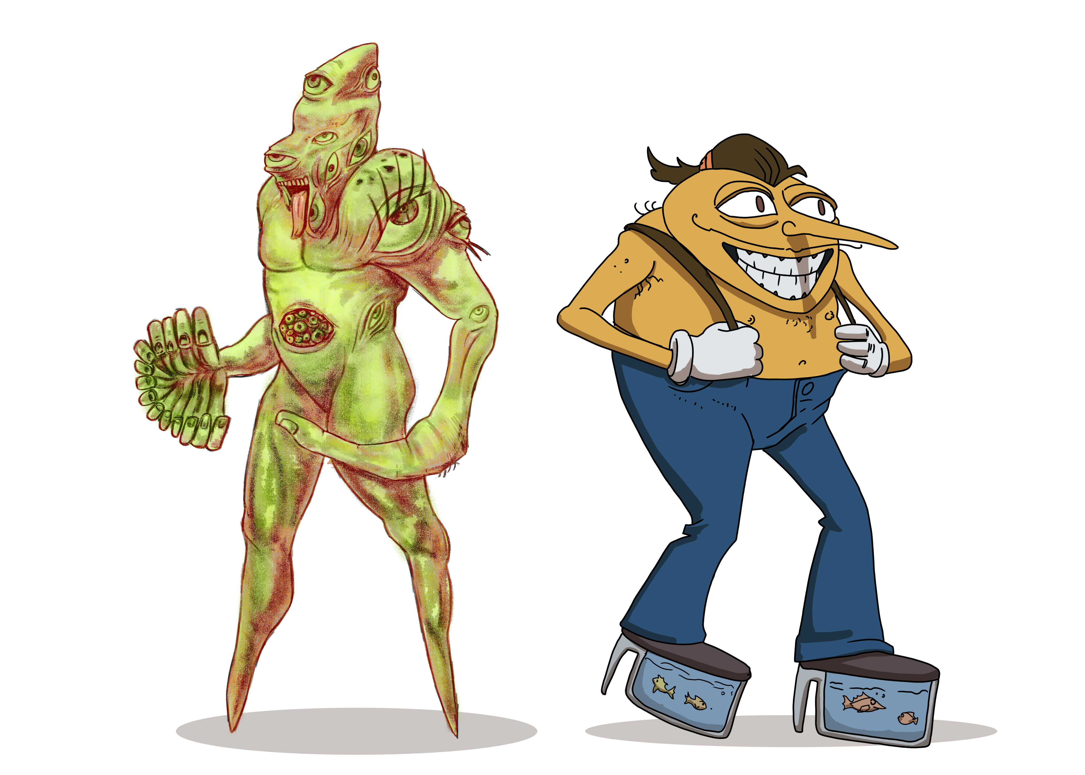 strange characters, character design, Wesley Edwards art, weird character design, 