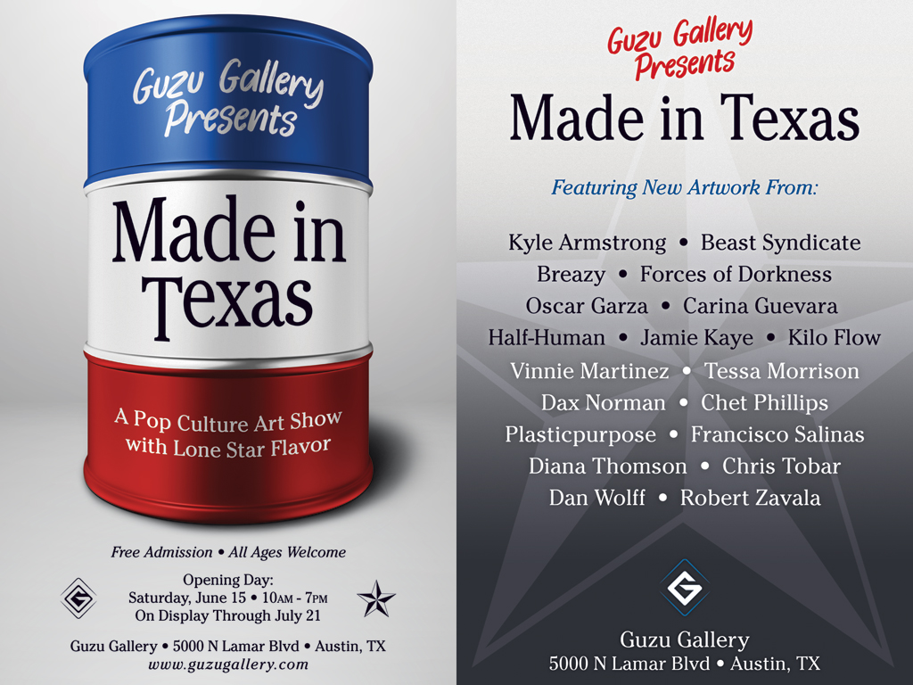 Guzu Gallery Presents Made in Texas — postcard front & back