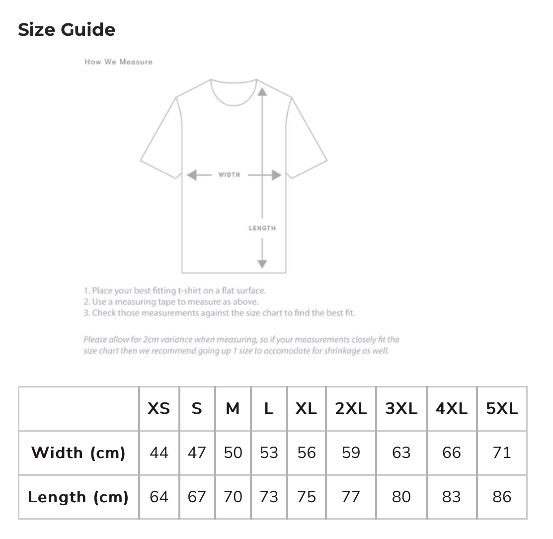 T Shirt Size Chart