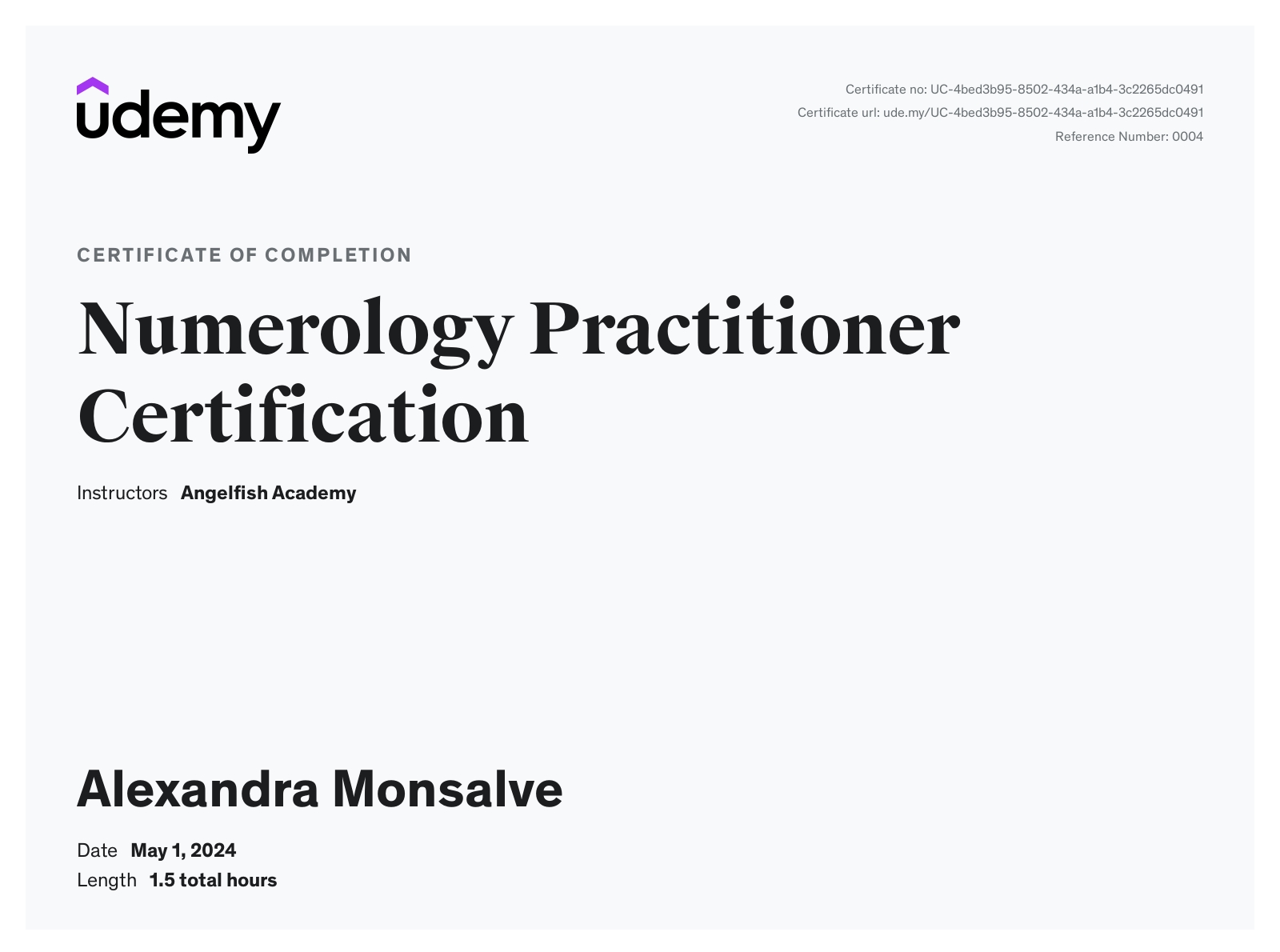 Certified Numerology Practicioner