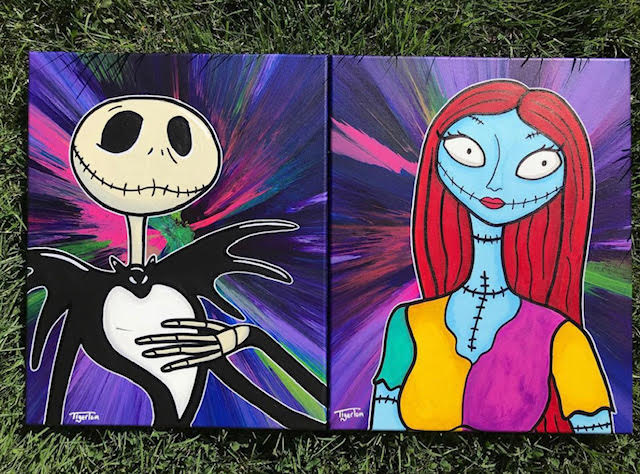 Nightmare Before Christmas Jack and Sally Spin Art Paintning