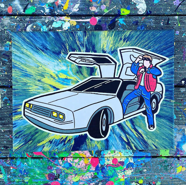 Back to The Future Marty McFly Delorean Time Machine Spin Art Painting