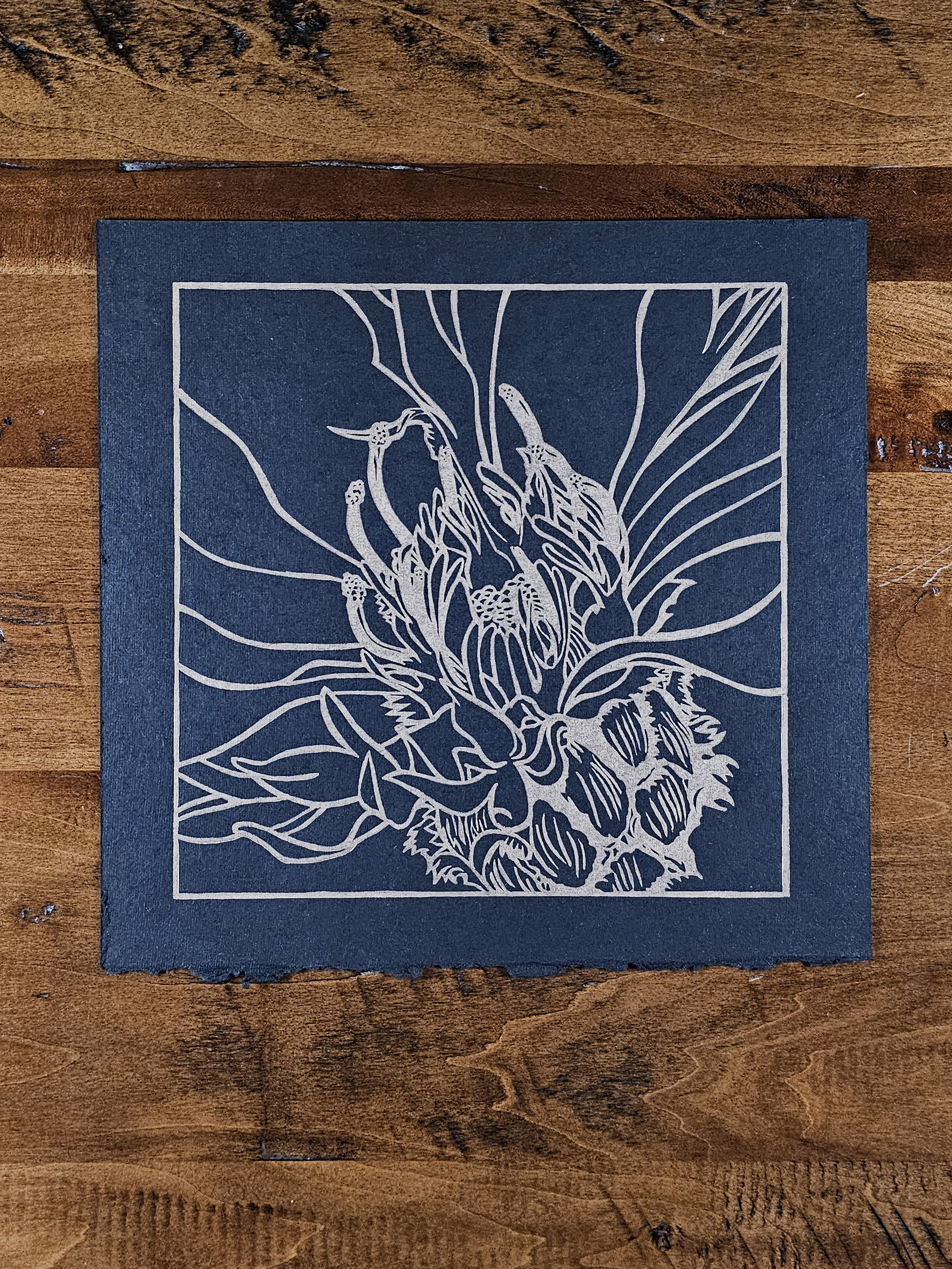 Cornflower linoleum block print