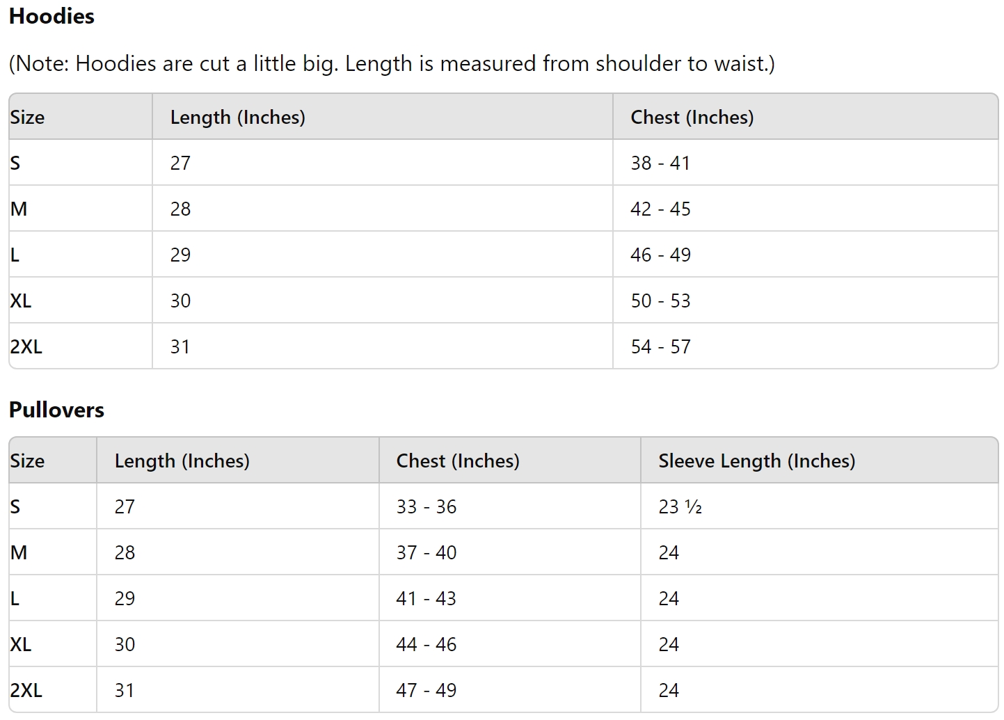 Sizing Chart 1