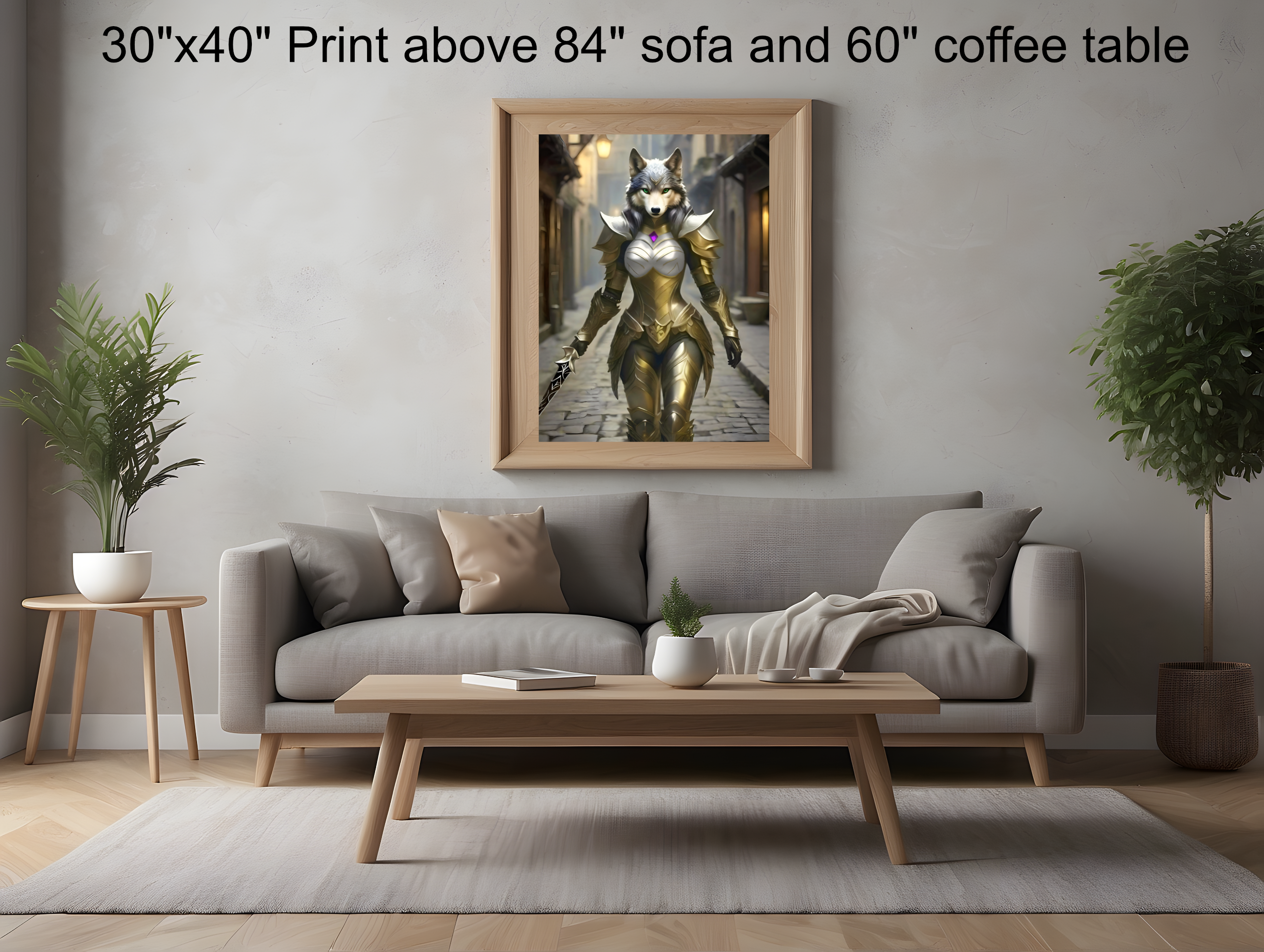 print size chart for 30"x40" print in living room