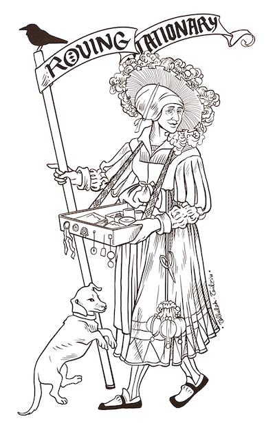 self portrait of me in a 13thC german frock with my pie tray