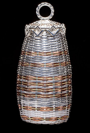 Metal basket created with copper and silver by Wolastoq and mixed media artist Shane Perley-Dutcher