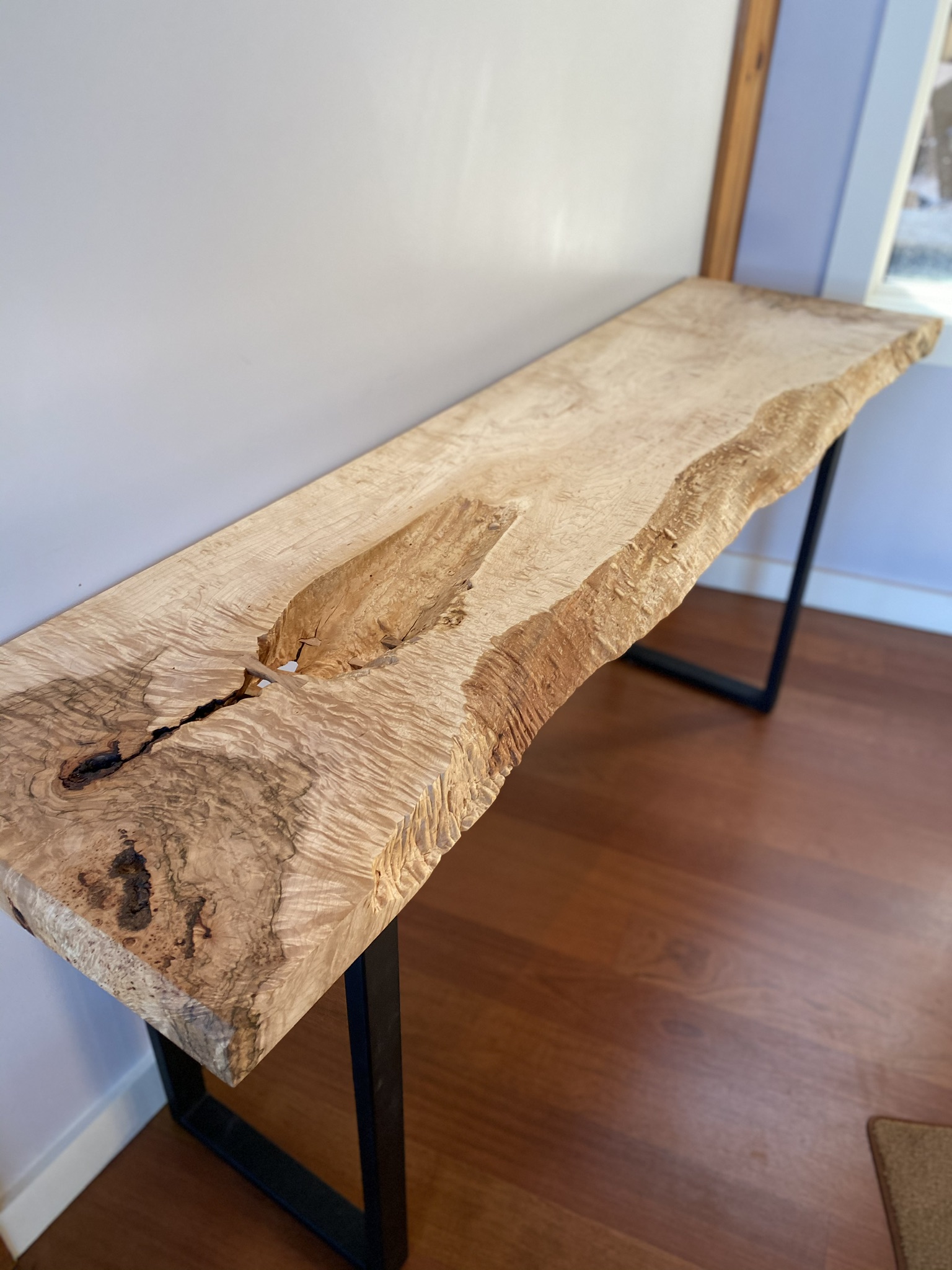 Norway maple console/entry table with built in key holder 