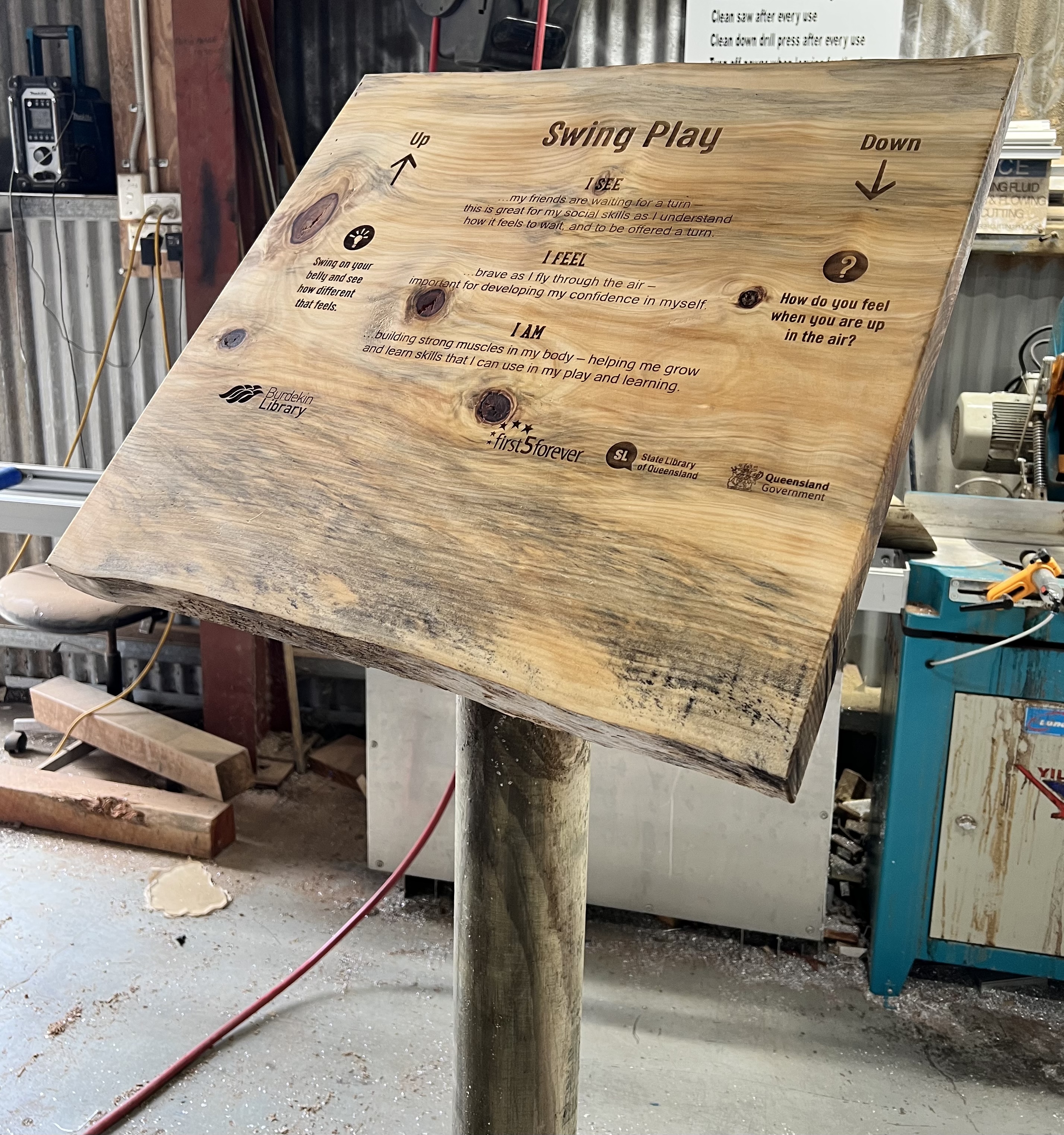 rustic timber sign for a local playground and park