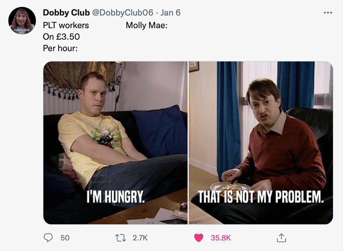 Screenshot tweet with images of Peep Show's Jeremy and Mark