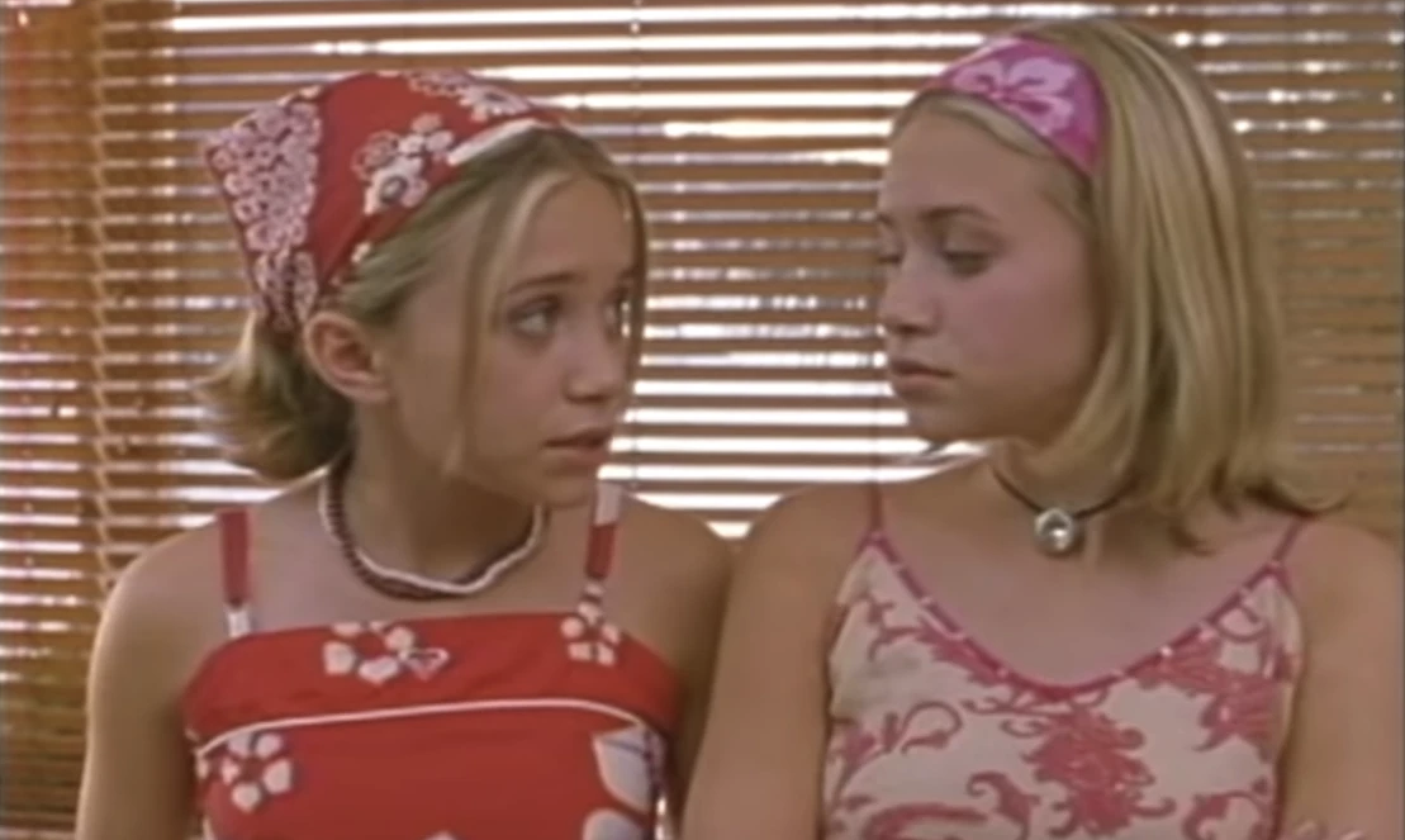 Mary Kate and Ashley wearing floral bandanas