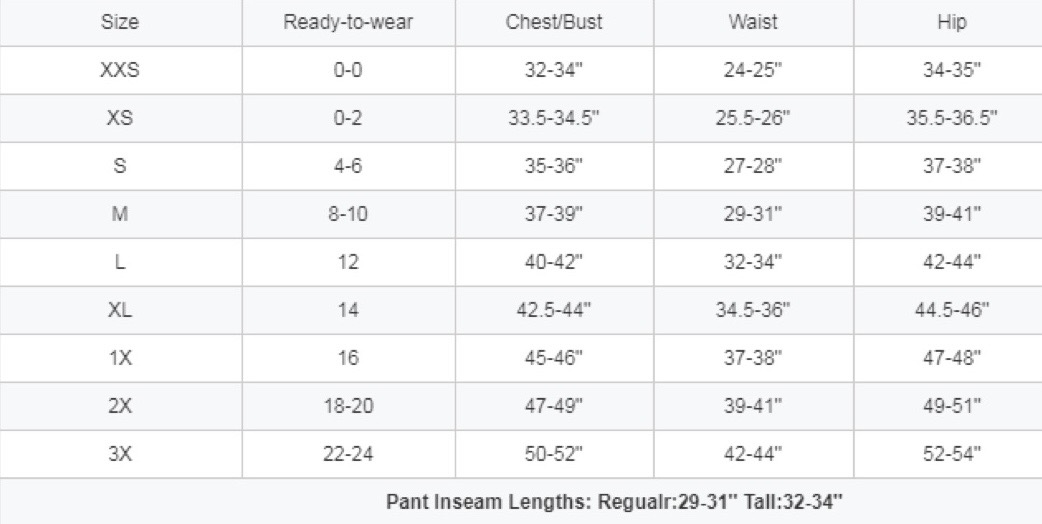 Size chart