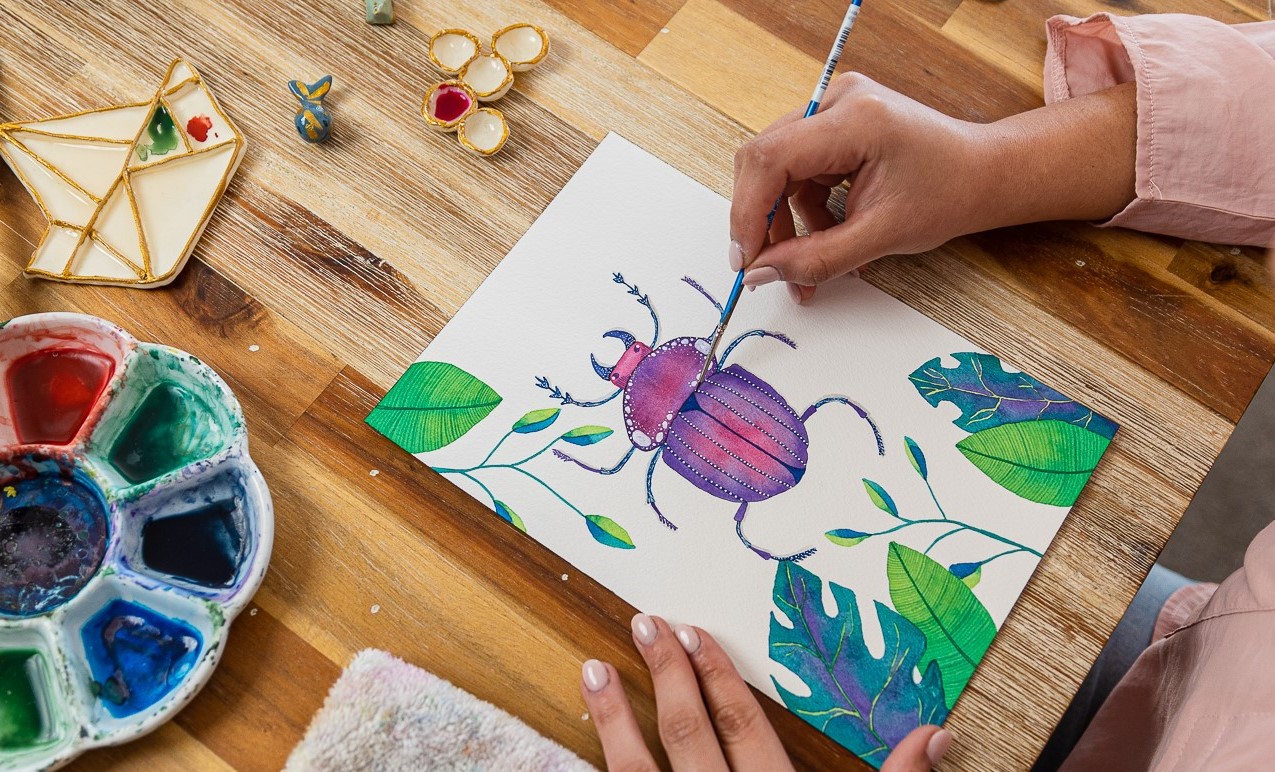 Explore Composition In Watercolor: Paint Botanical Leaves And An Insect