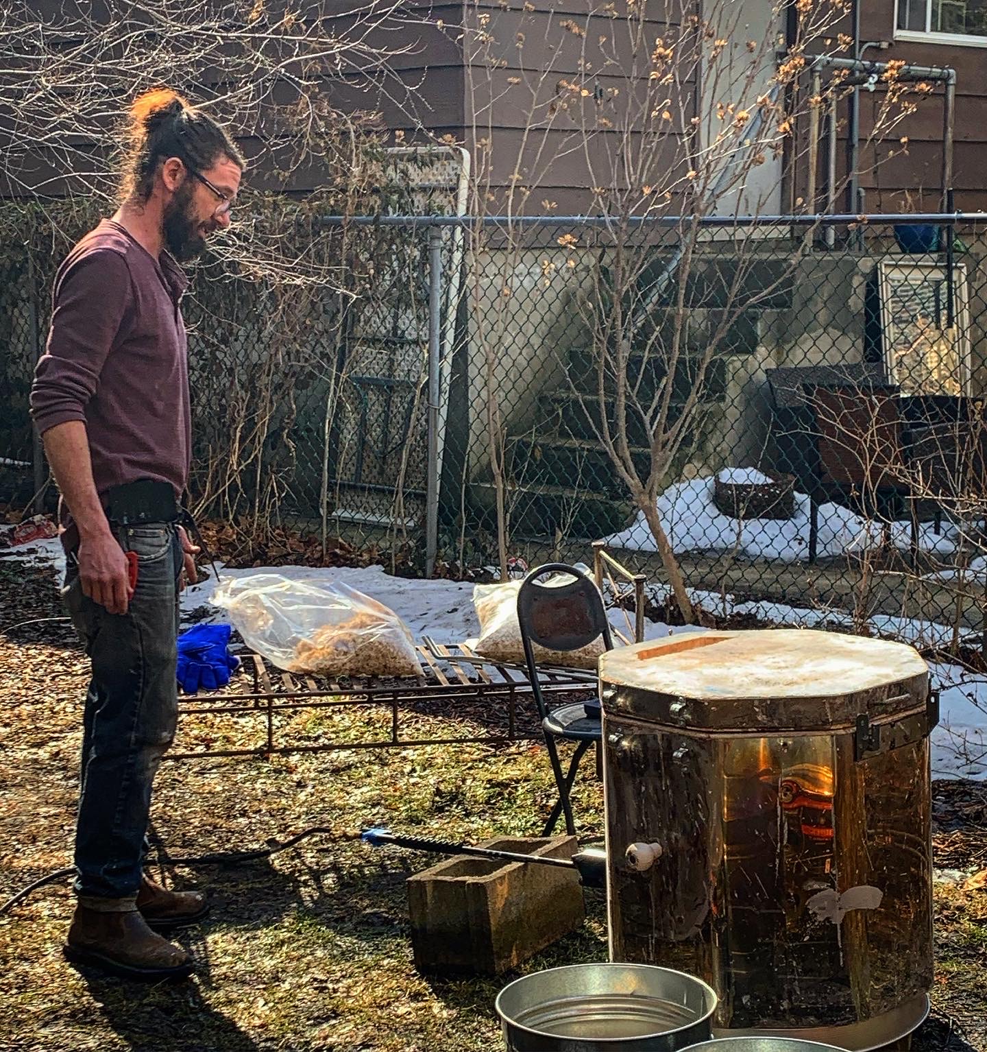 Tim contemplates his Raku kiln