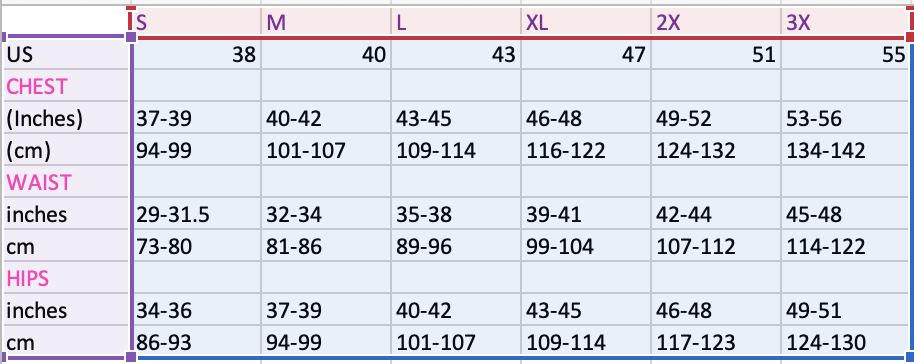 Size Chart | J. LewistheCraftyNP