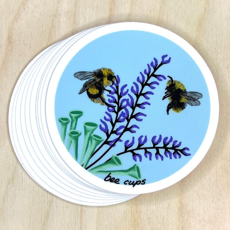 stickers with bees on blue salvia