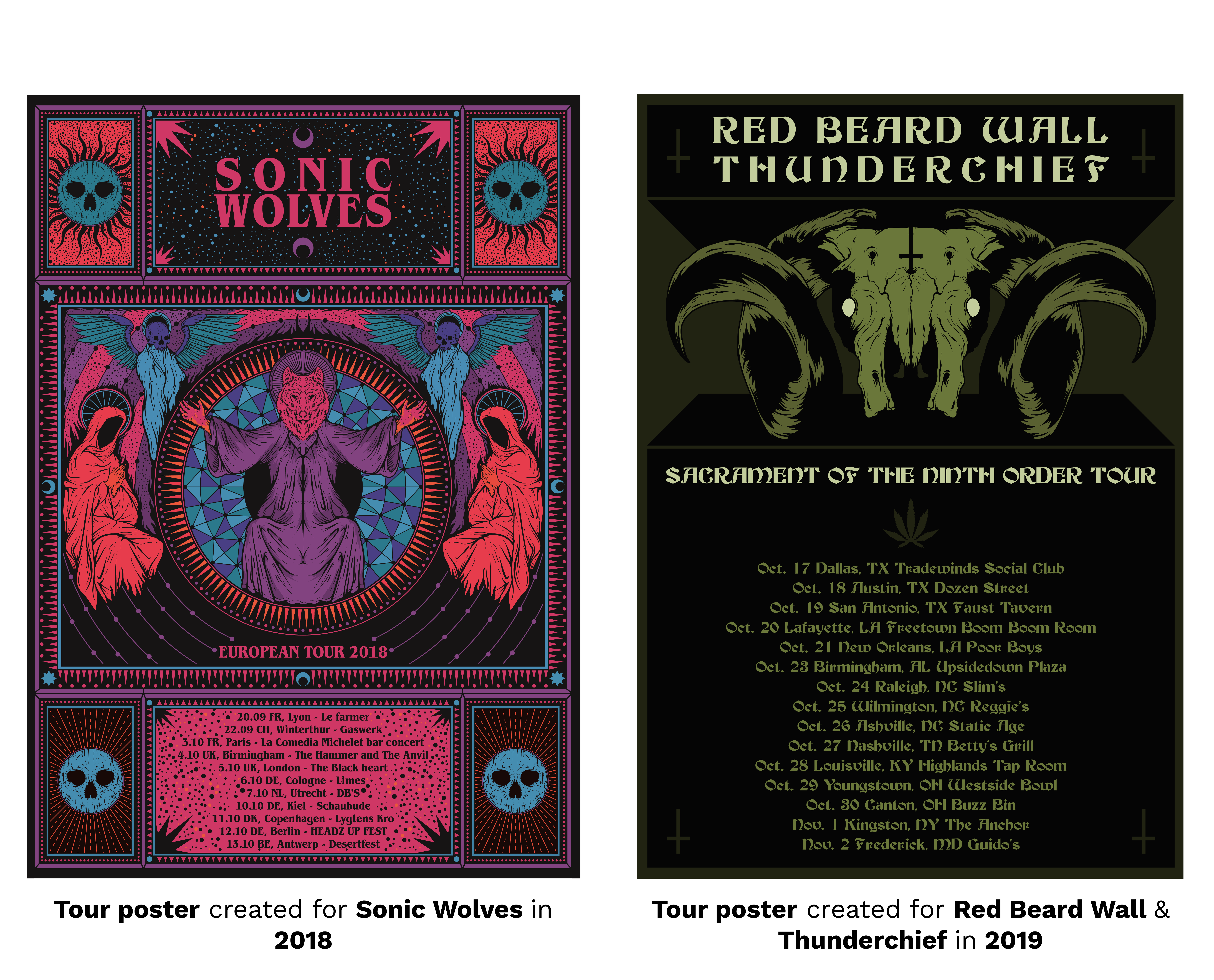 tour poster for sonic wolves and tour poster for red beard wall & tunderchief