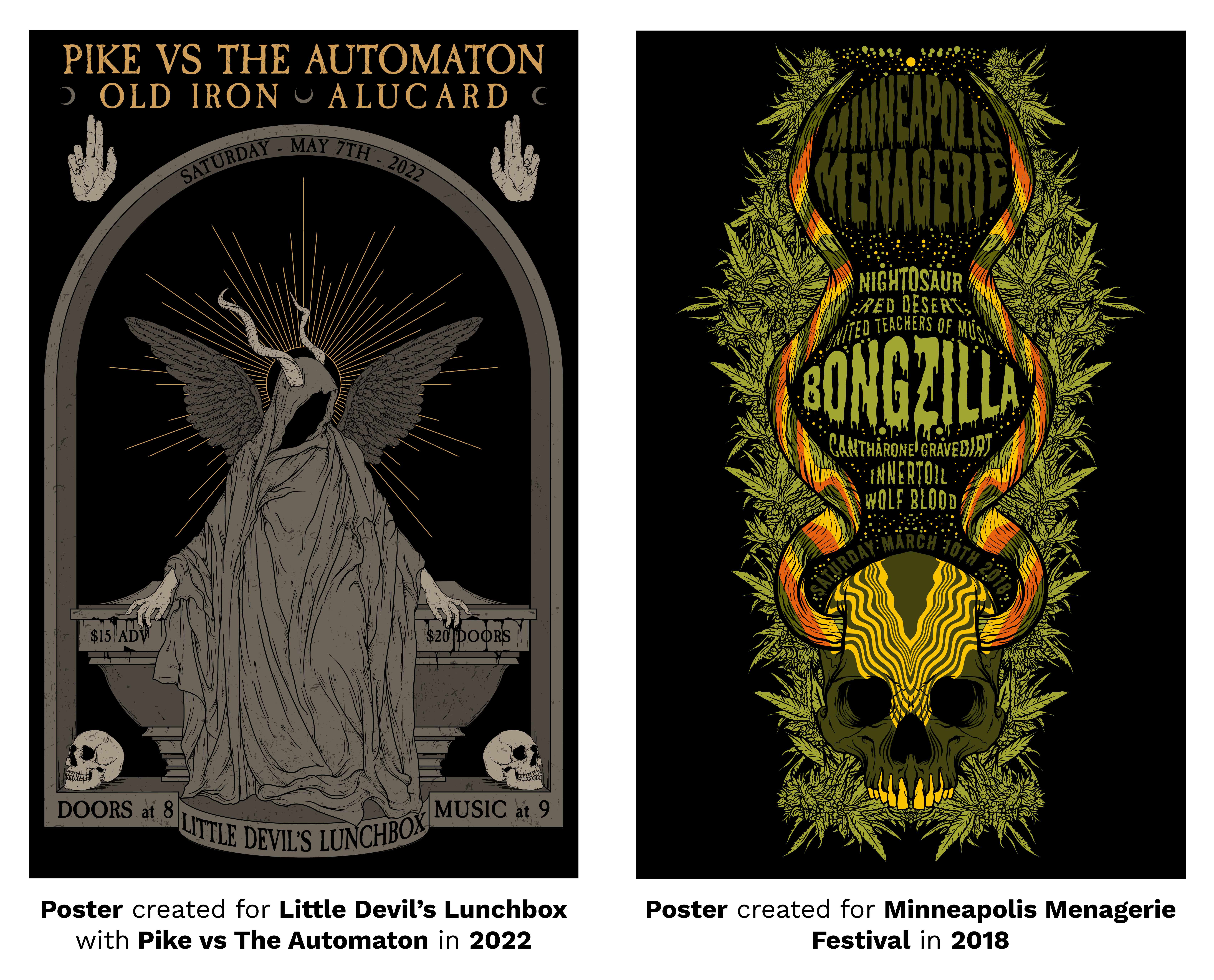poster for little devils lunchbox with pike vs automaton and poster created for minneapolis menagerie festival