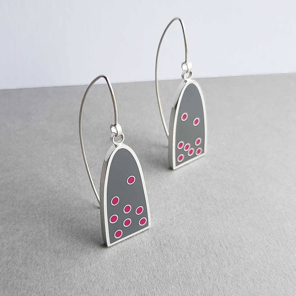 Silver and Resin Ellipse Dot Earrings