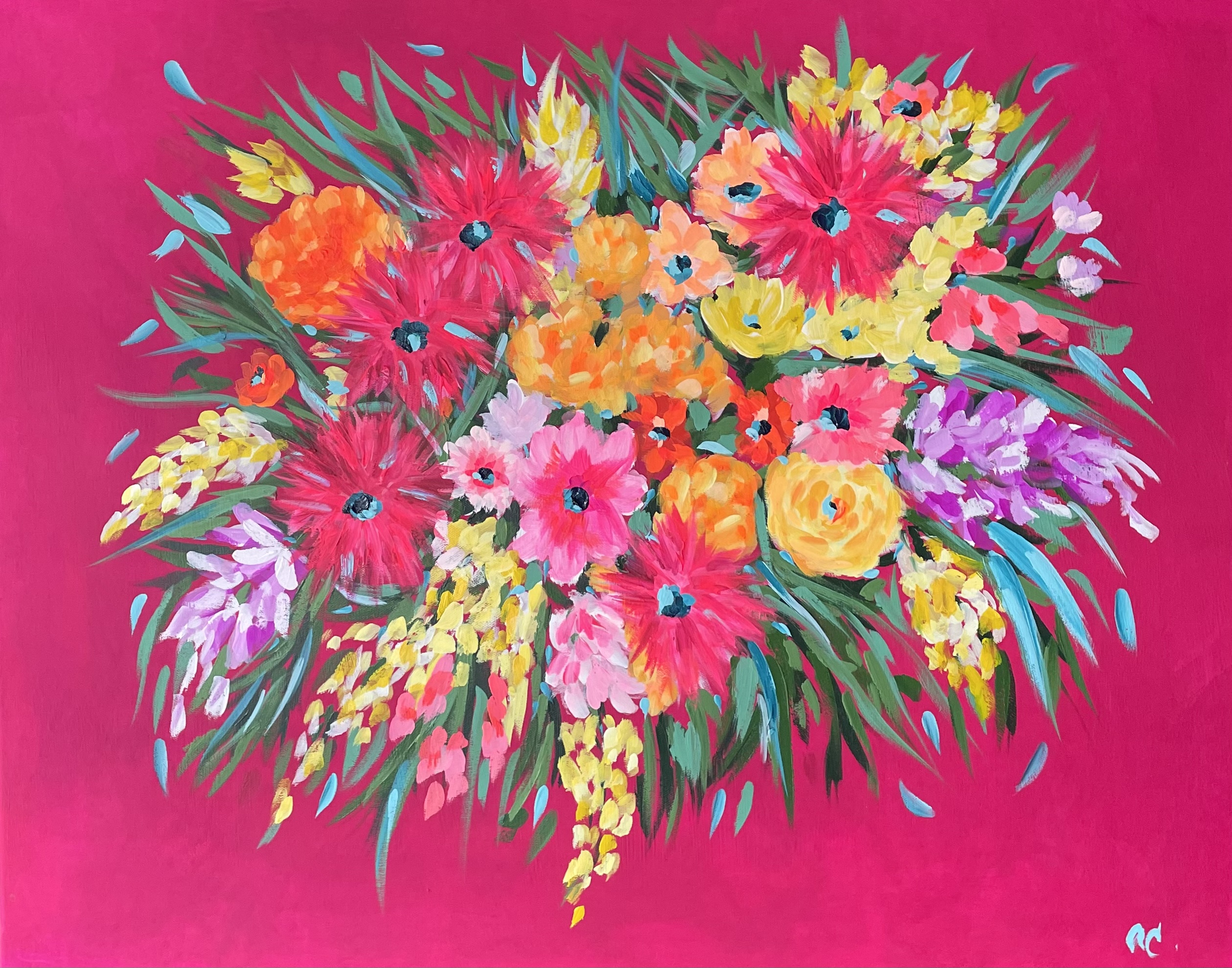 Audra Crawford magenta floral bouquet painting 